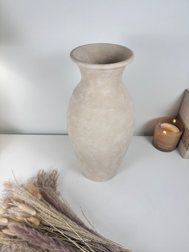 Roman Style Ceramic Vase Hand-painted  16" tall - Light Beige/Sand washed