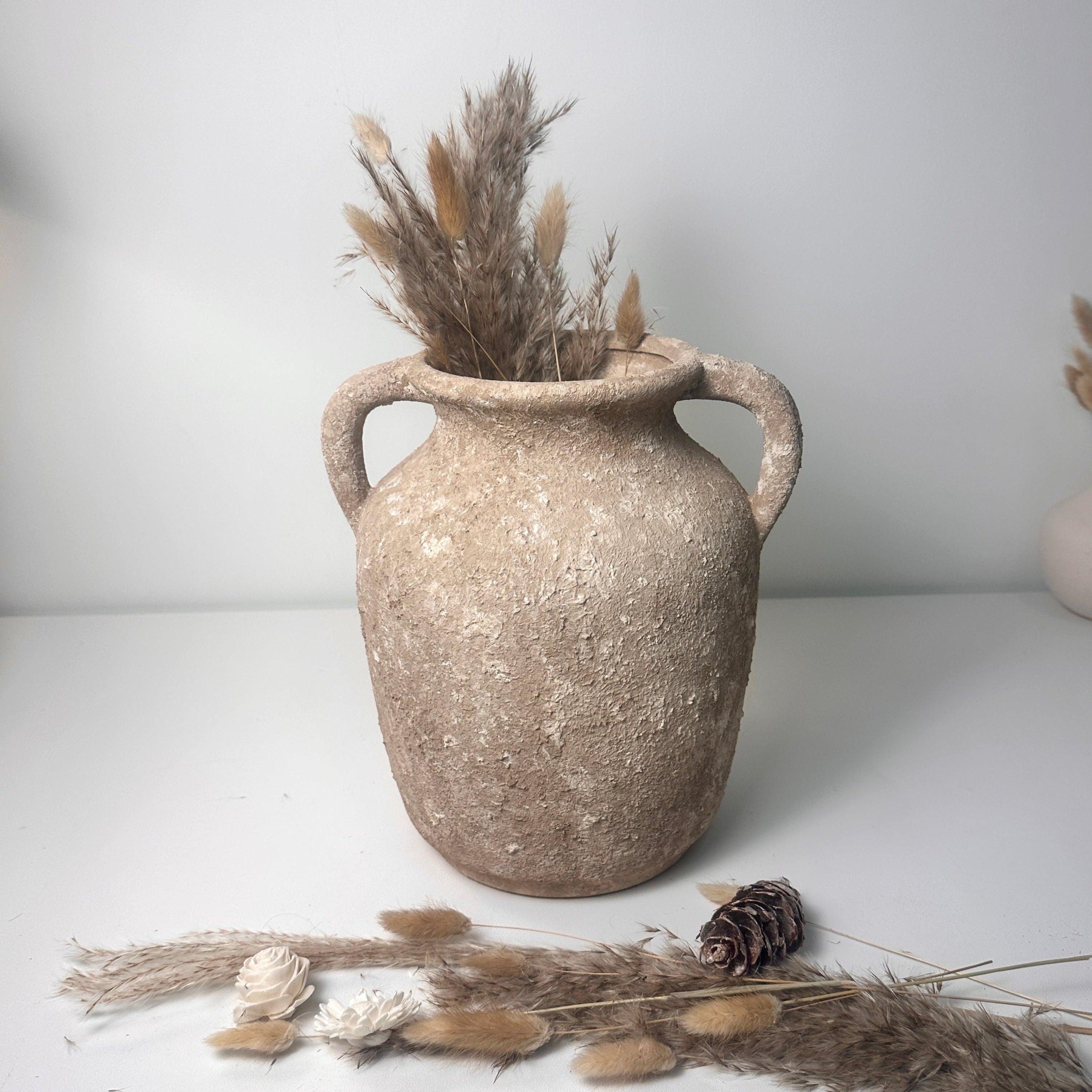 Rustic Minimalist Textured Hand-painted 10.5" tall - Brown wash
