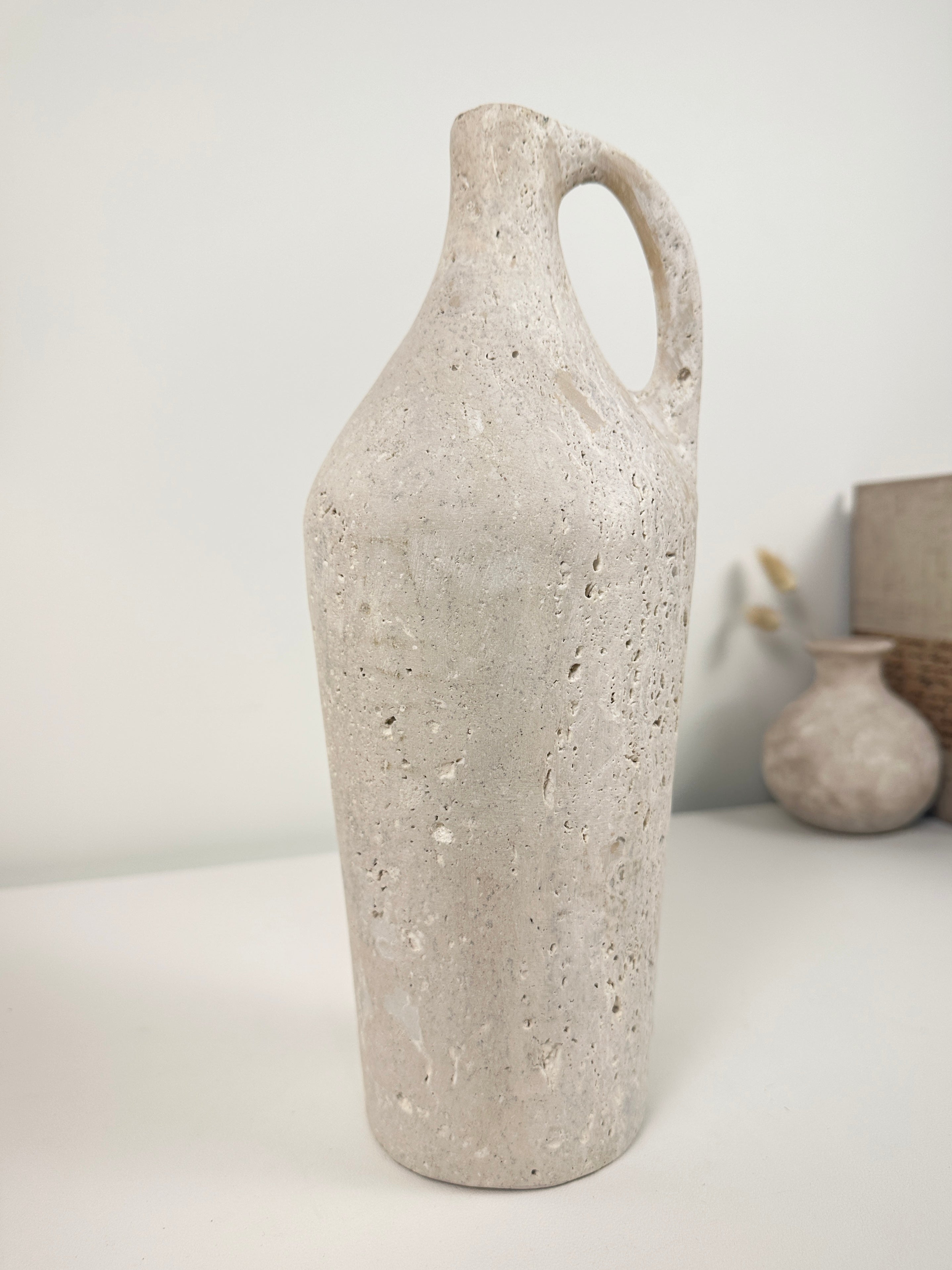 Handcrafted organic natural stone vase 12“ - Off White