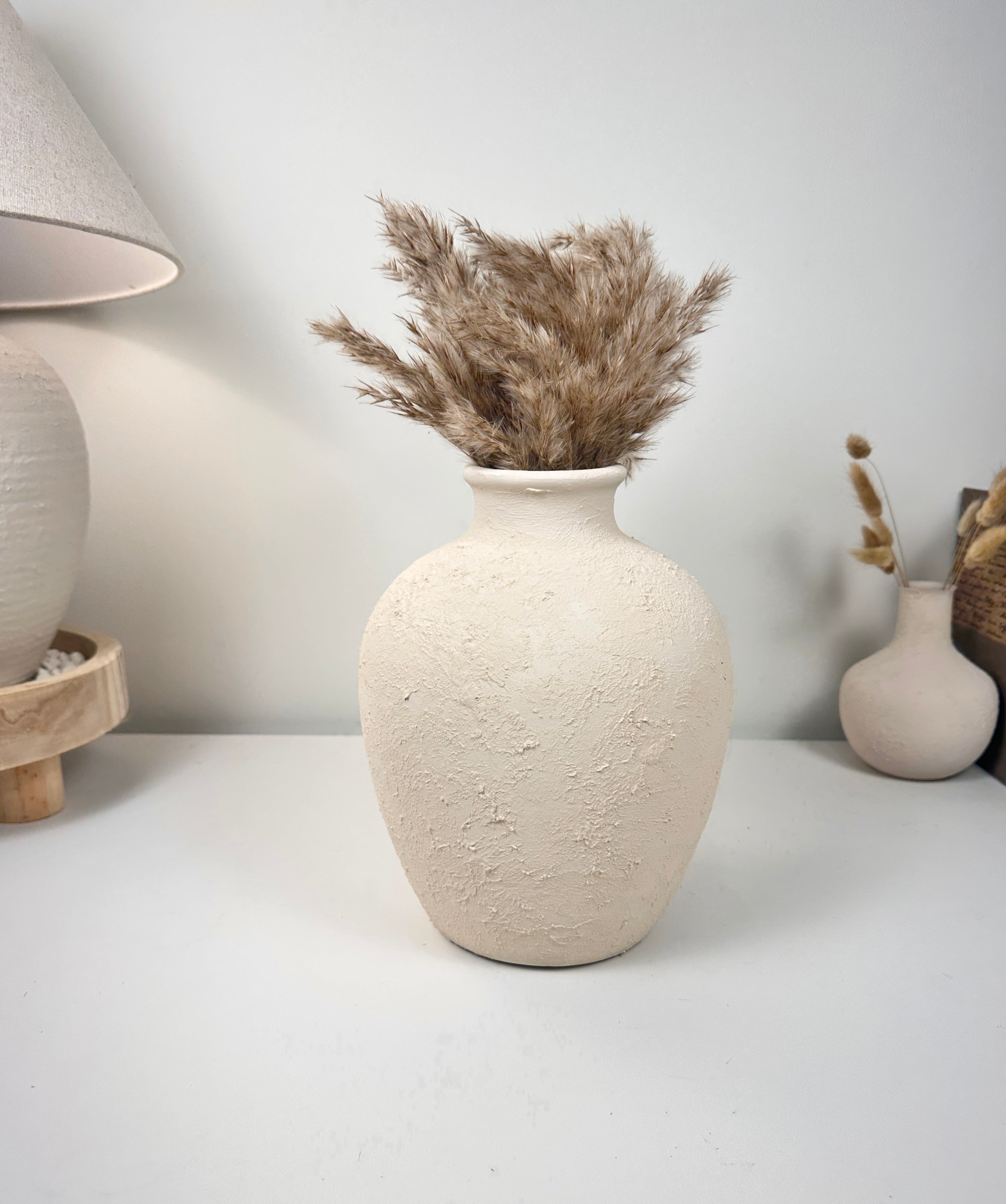 Minimalist Hand-Painted and Textured Ceramic Vase 10” tall