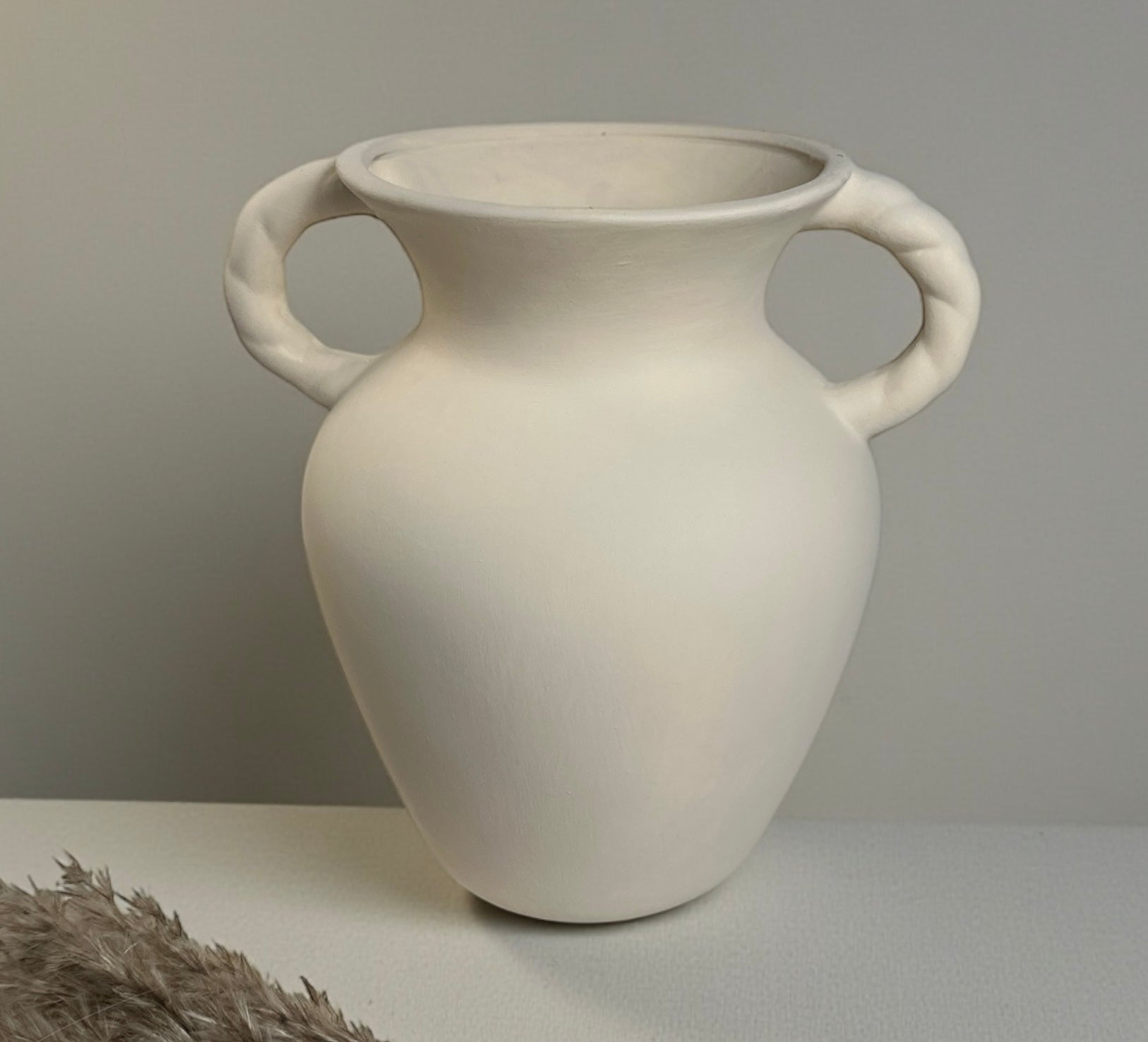 Minimalist Hand-Painted Ceramic Textured Vase 9" - Cream White