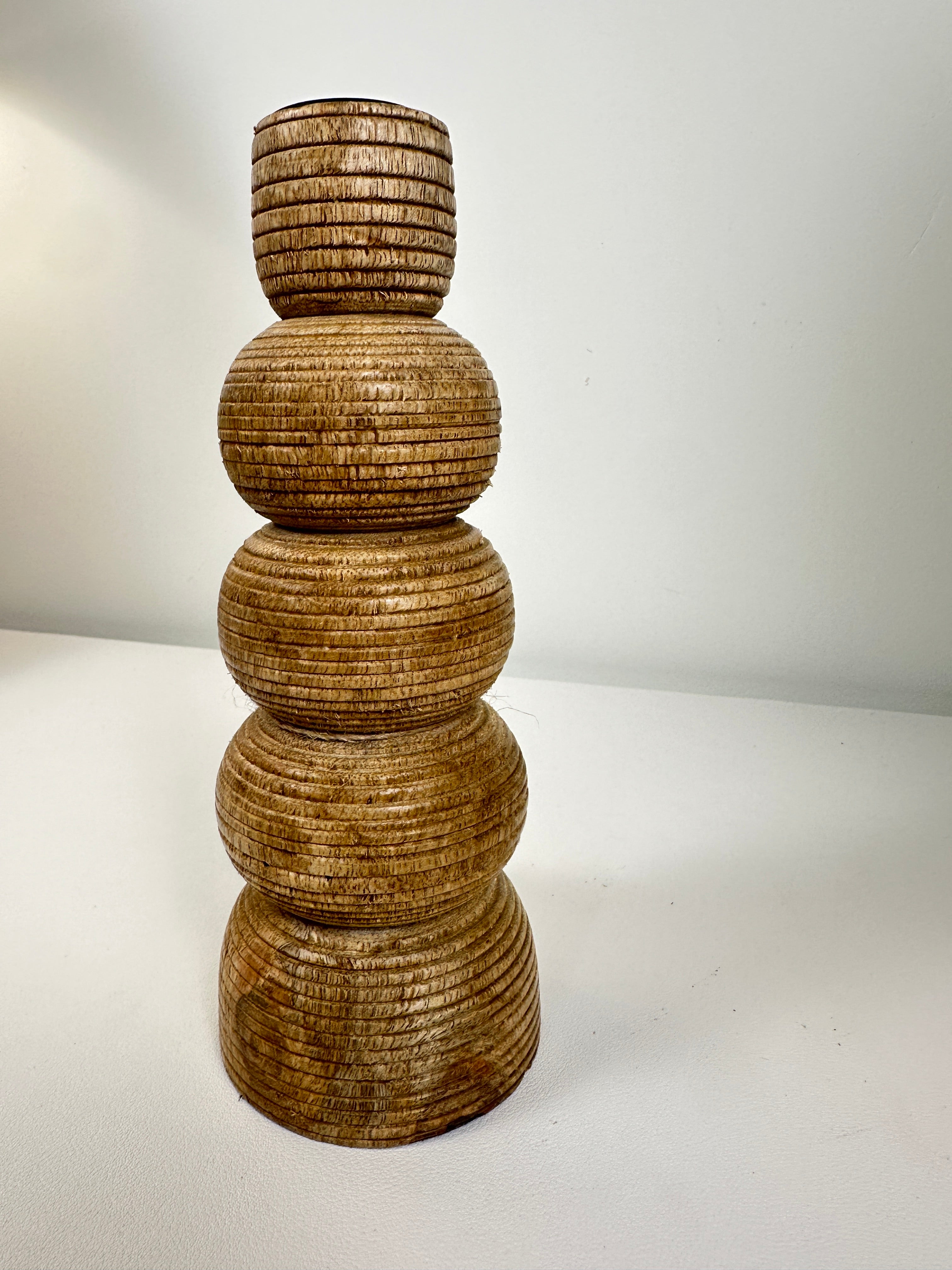 Rustic Wood Candle Holder 8"tall - Brown