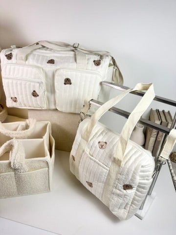 Set of 3 Stroller Bag, Duffel Bag and Caddy Diaper Bag for Baby Essentials - Cream