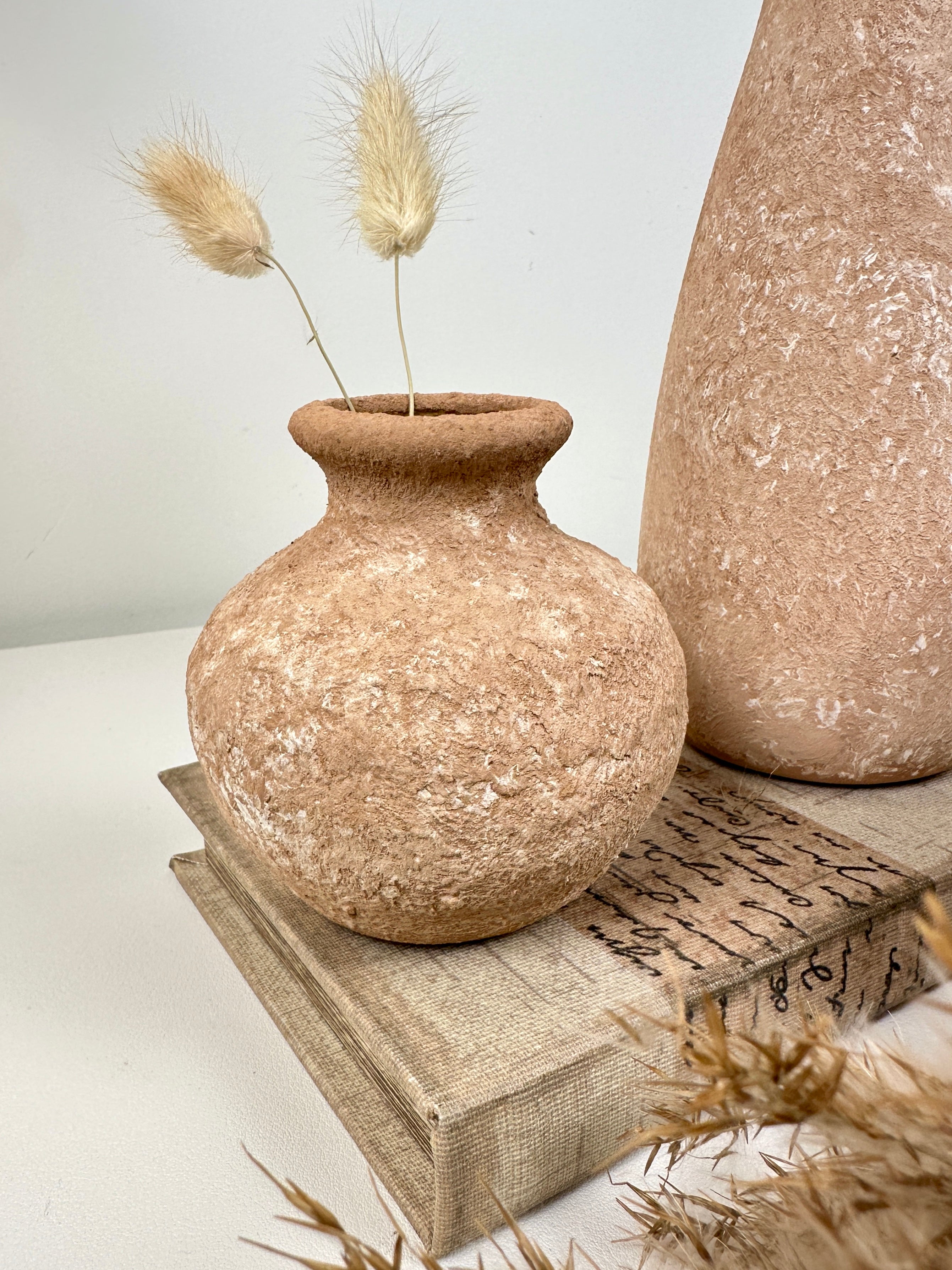 Set of 3 vases ceramic handmade and textured  terracotta color