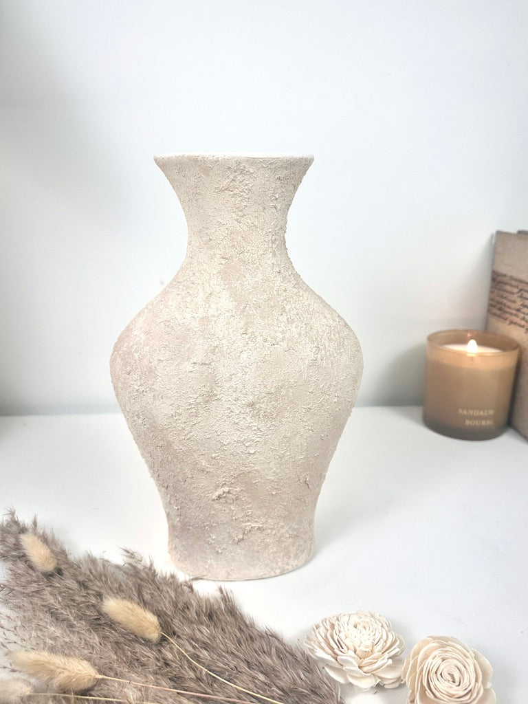 Minimalist Textured Hand-painted Ceramic Vase 11" tall - Off White/ Sand