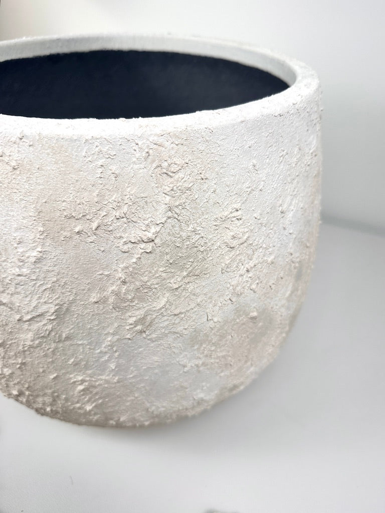 Minimalist Textured Hand-painted Ceramic Planter 10.5" tall - off white washed