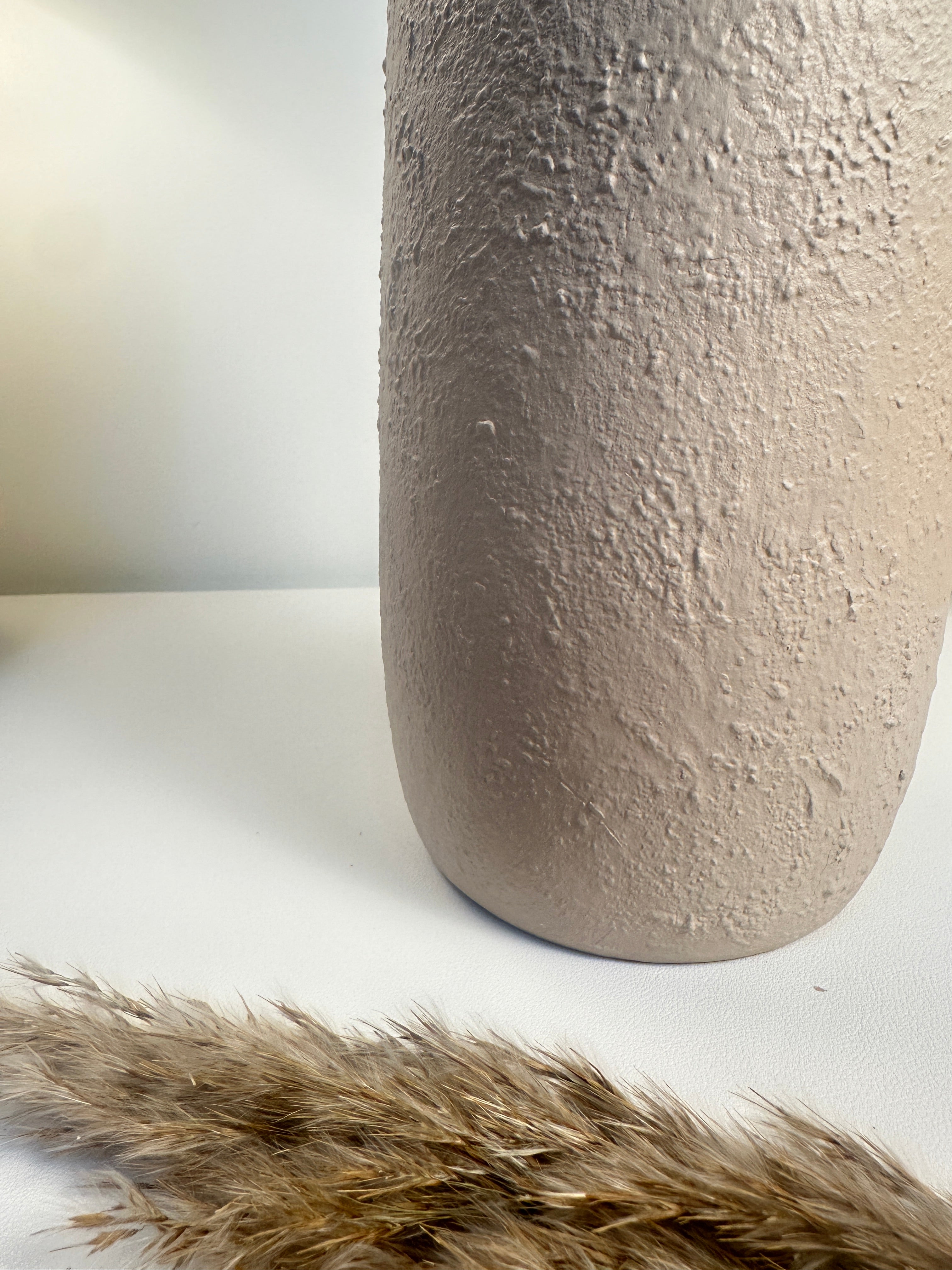 Minimalist Textured Ceramic Tan Beige Vase 12"