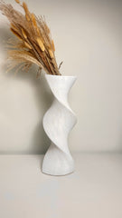 White Minimalist Twisted Vase, 16 Inch Tall, Modern Decorative Flower Vase
