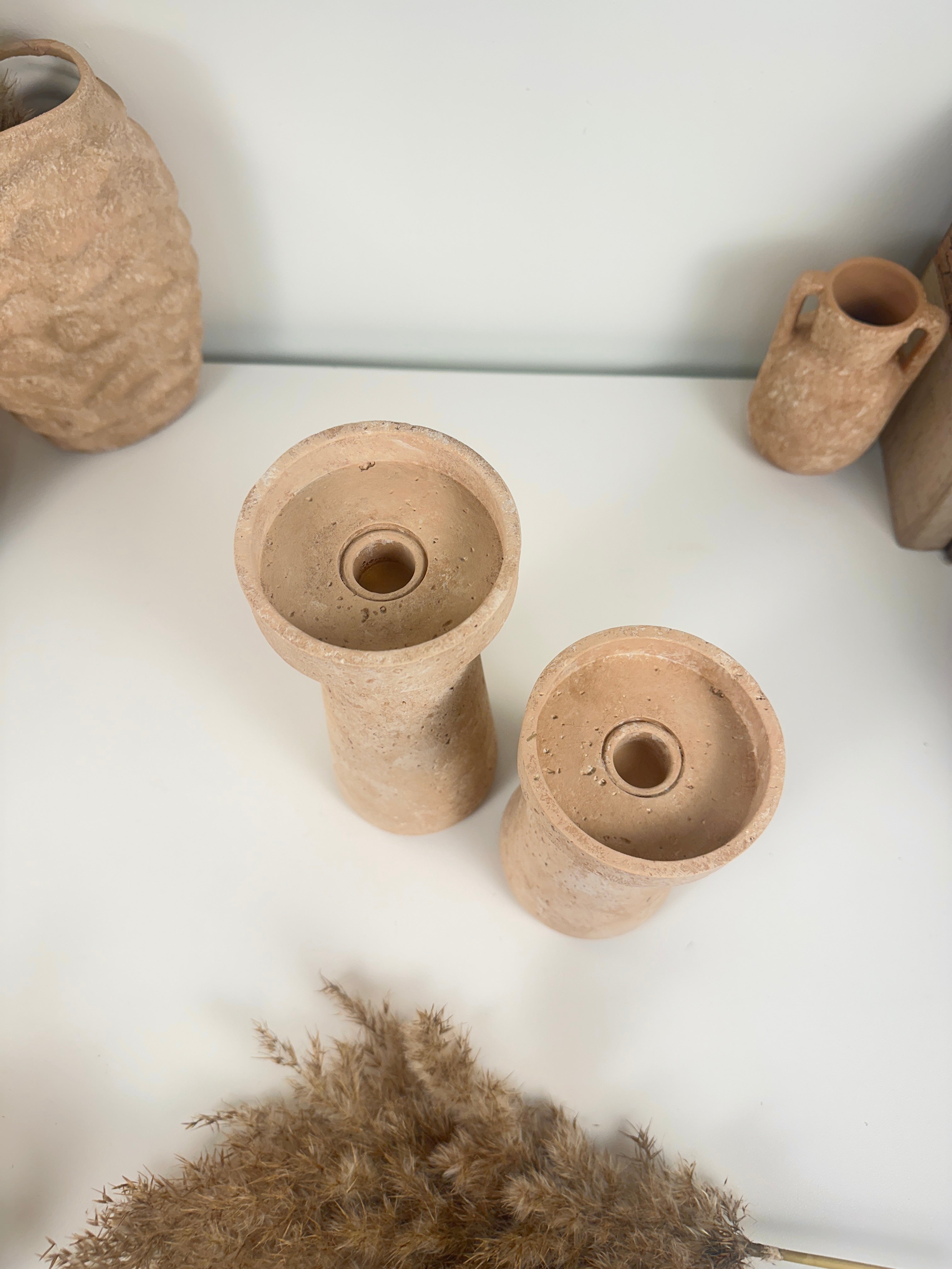 Set of 2 Rustic Handmade Terracotta Shade Candle Holder 9’’ and 7’’ tall