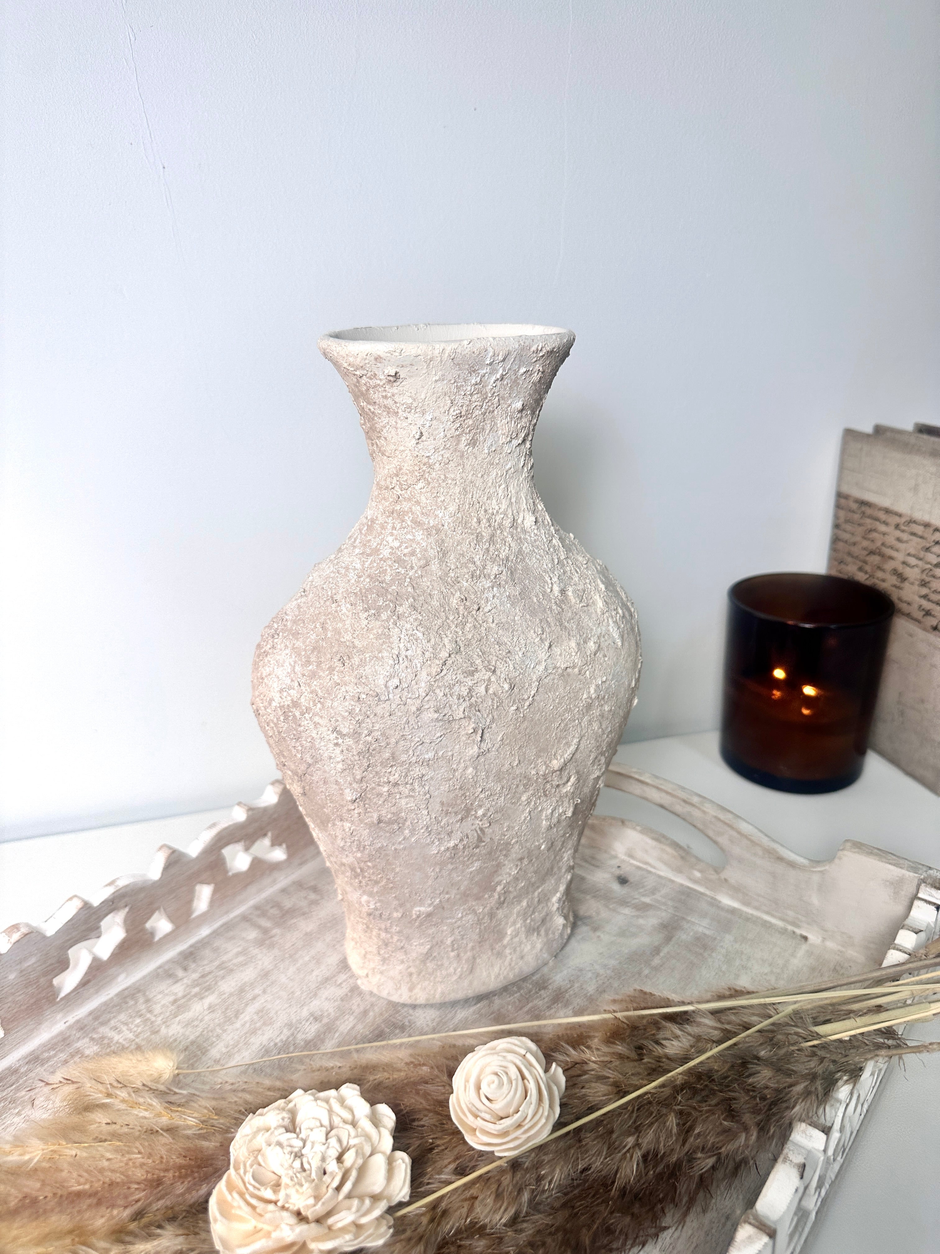 Minimalist Textured Hand-painted Ceramic Decorative Vase 11"  - Cream wash