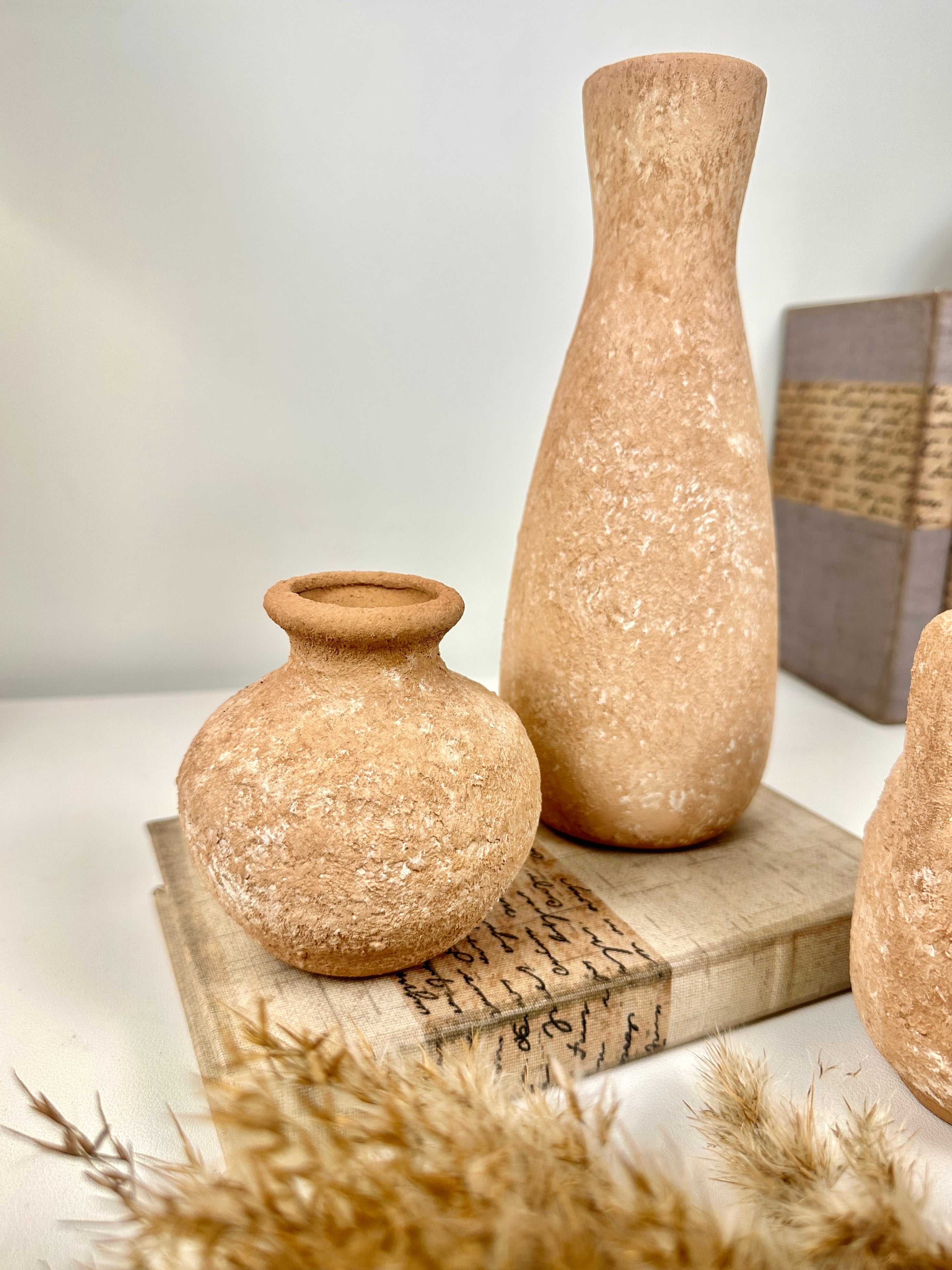 Set of 3 vases ceramic handmade and textured  terracotta color