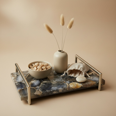 Gemstone mosaic style tray with Gold handle