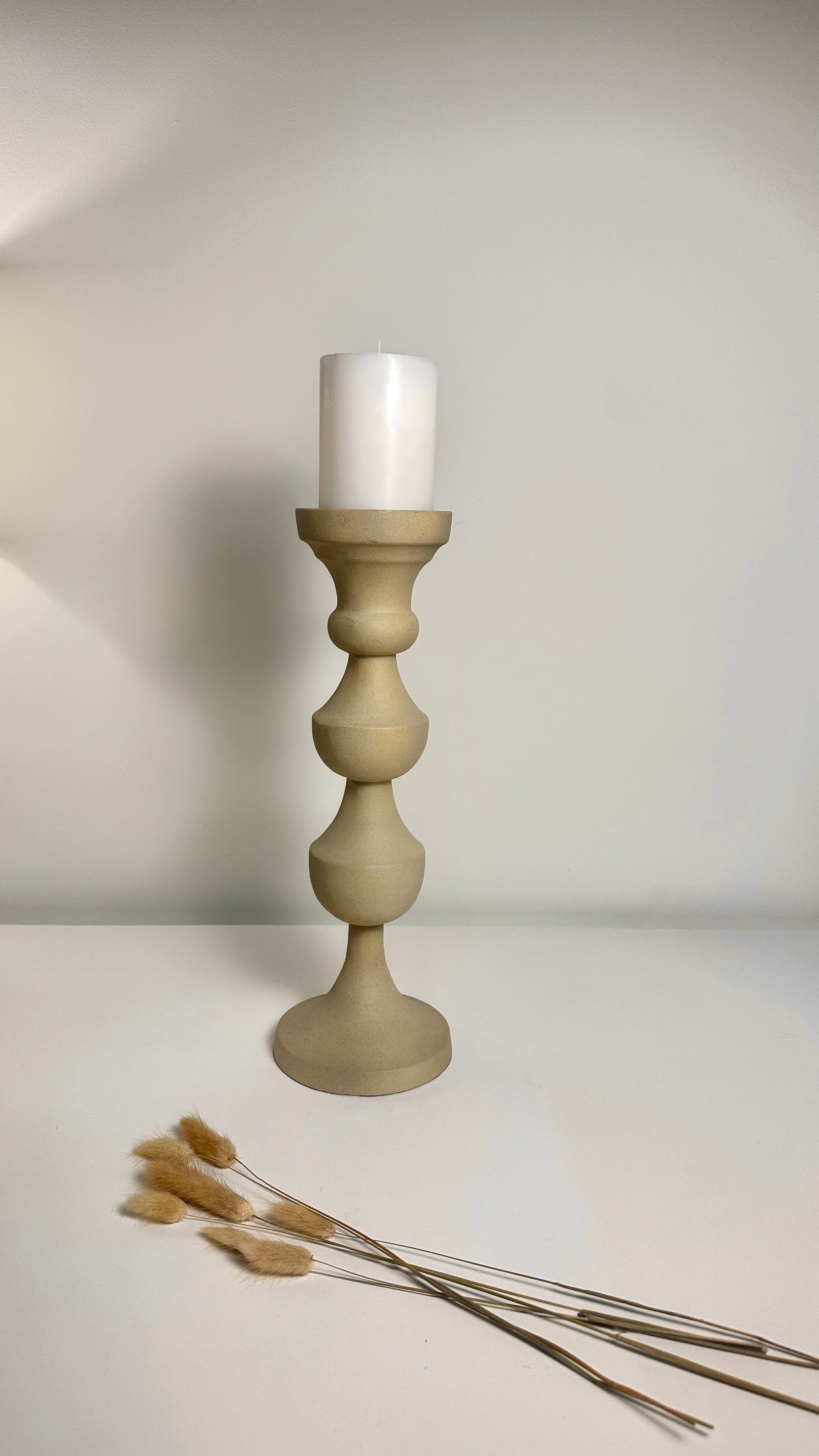 Sand Color Stone Style Candle Holder 15"