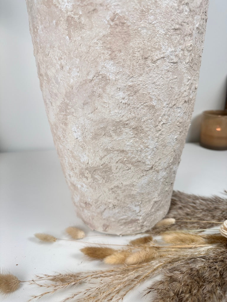 Minimalist Vase 18" tall Textured Hand-painted Ceramic  - Cream Sand wash