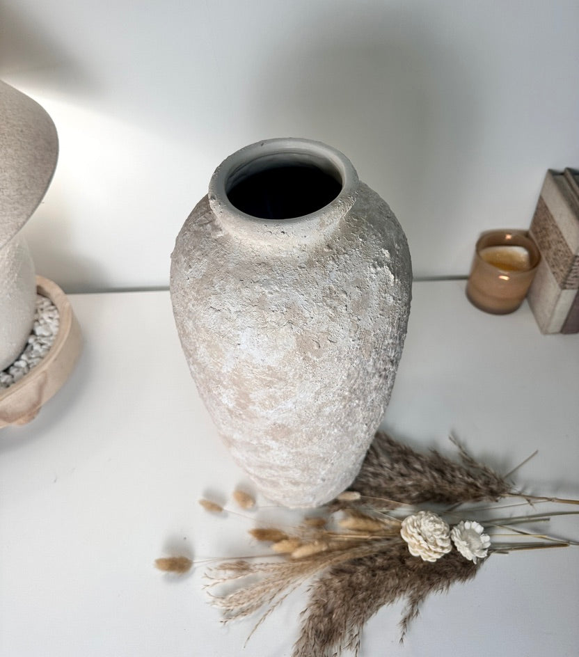 Minimalist Vase 18" tall Textured Hand-painted Ceramic  - Cream Sand wash
