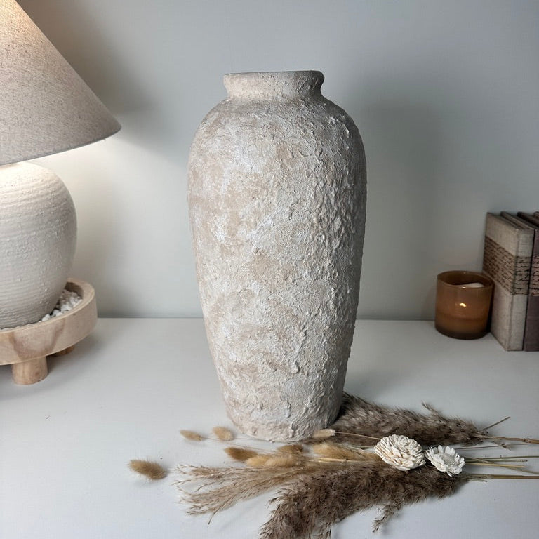 Minimalist Vase 18" tall Textured Hand-painted Ceramic  - Cream Sand wash
