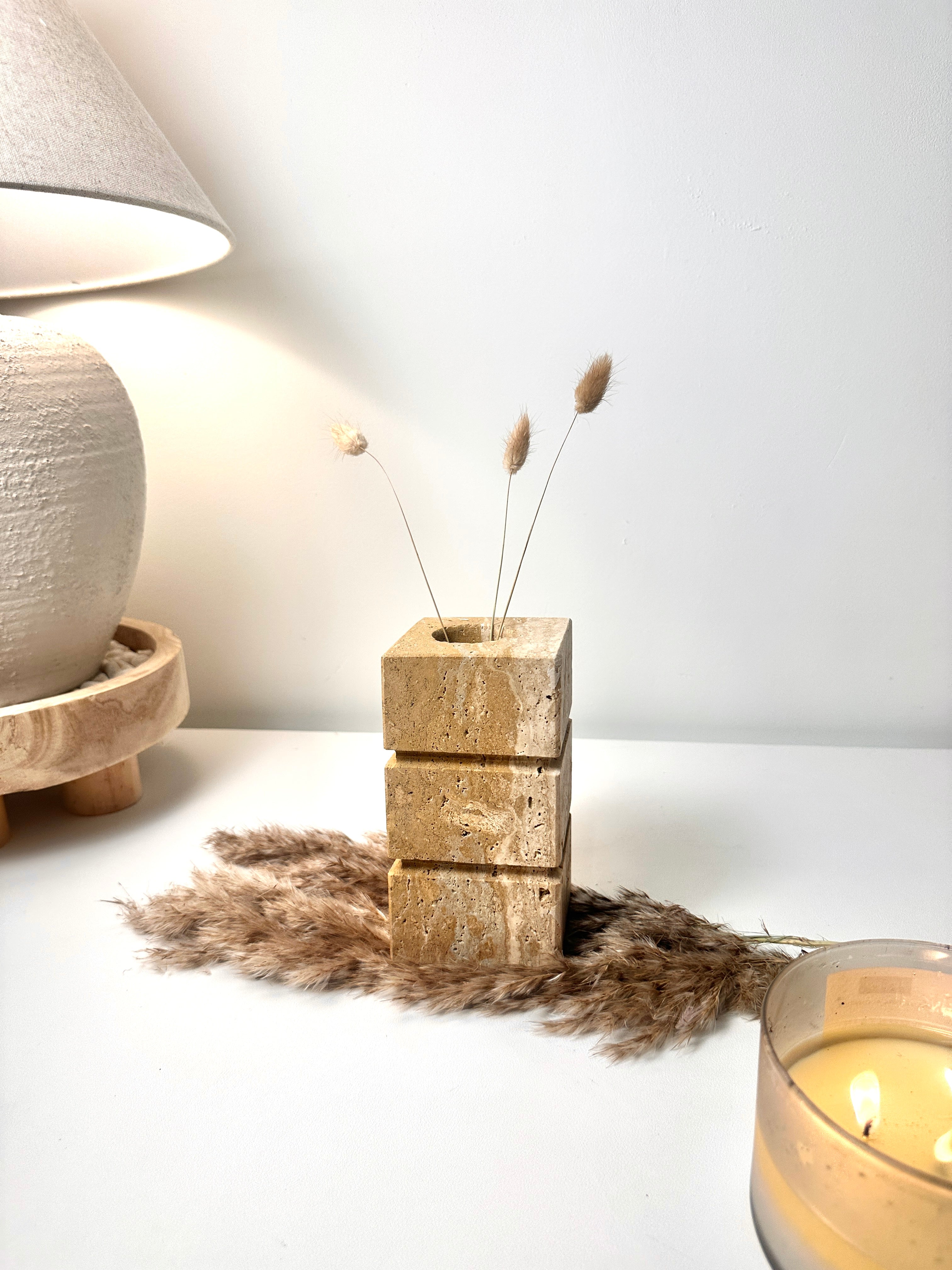 Handcrafted Organic Natural Stone Vase 6“ - Beige & Tan