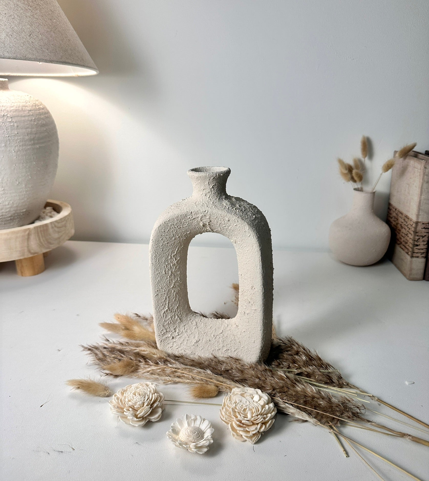 Minimalist Textured Hand-Painted Ceramic Vase 9.5" tall - Cream