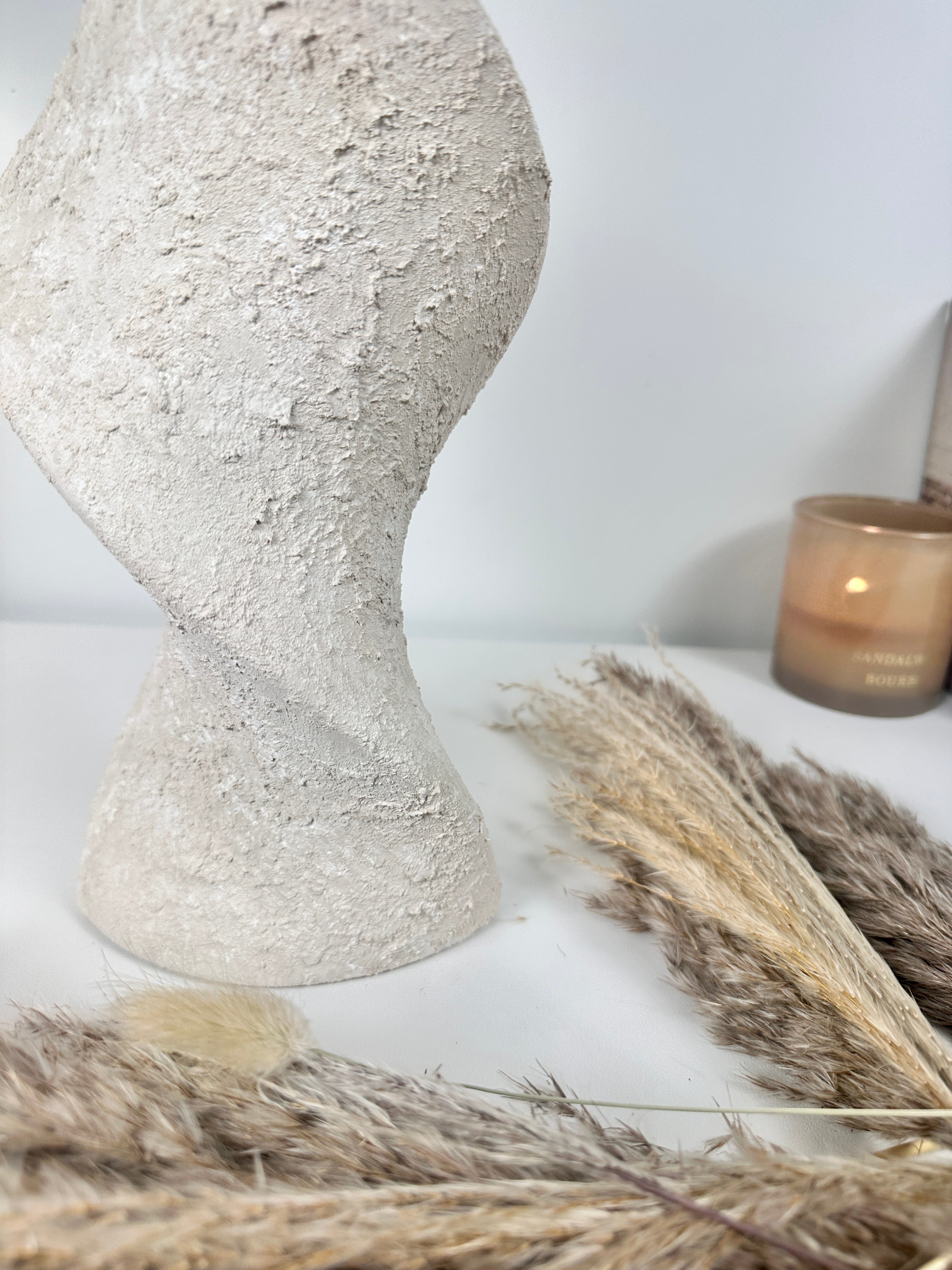 Minimalist Textured Hand-painted Ceramic Vase 16" off white washed