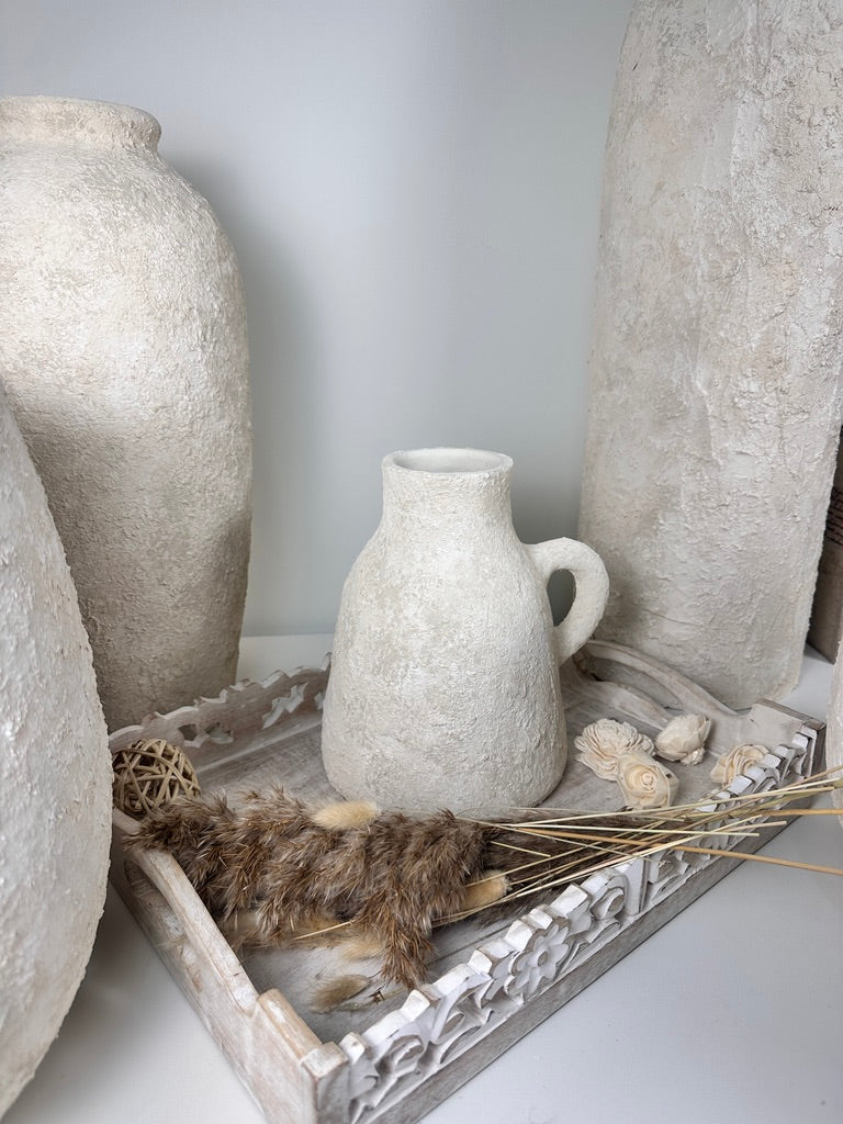 Roman Style Minimalist Ceramic Vase 9" tall Hand-painted and textured - Off White washed