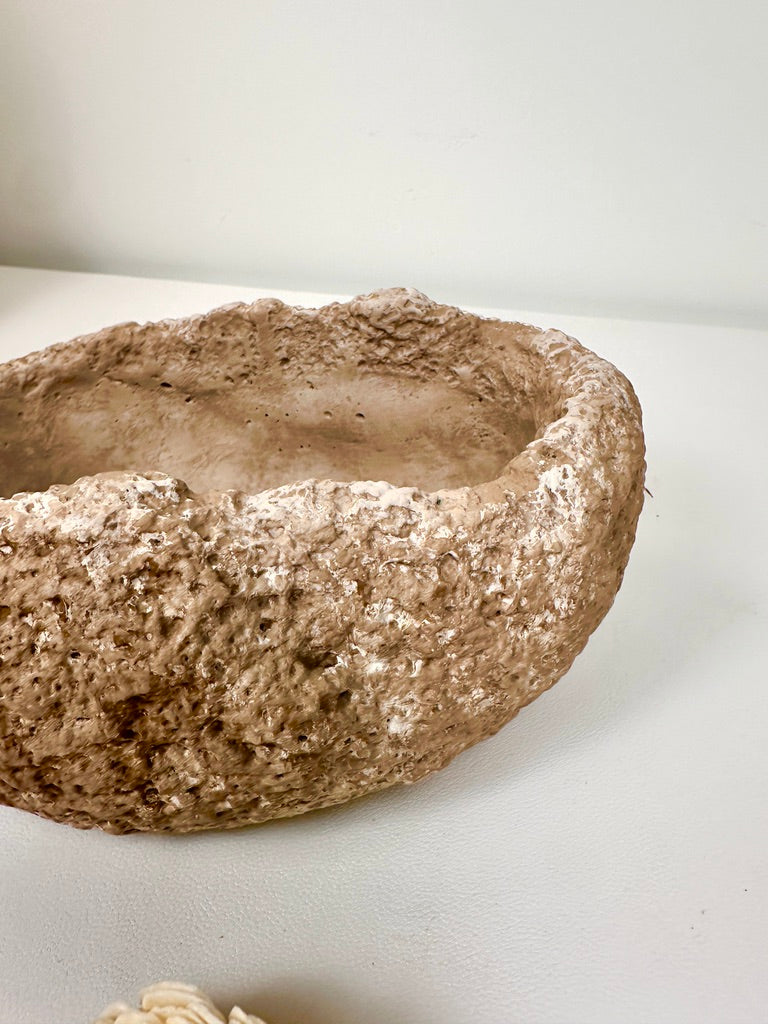 Weathered Stone Basin With Hole Drainage, Small Planter Pot, Hand-Painted Brown