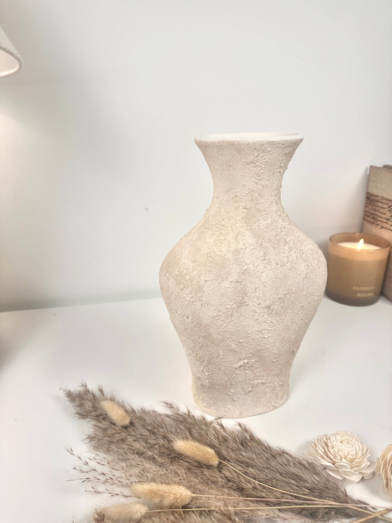 Minimalist Textured Hand-painted Ceramic Vase 11" tall - Off White/ Sand