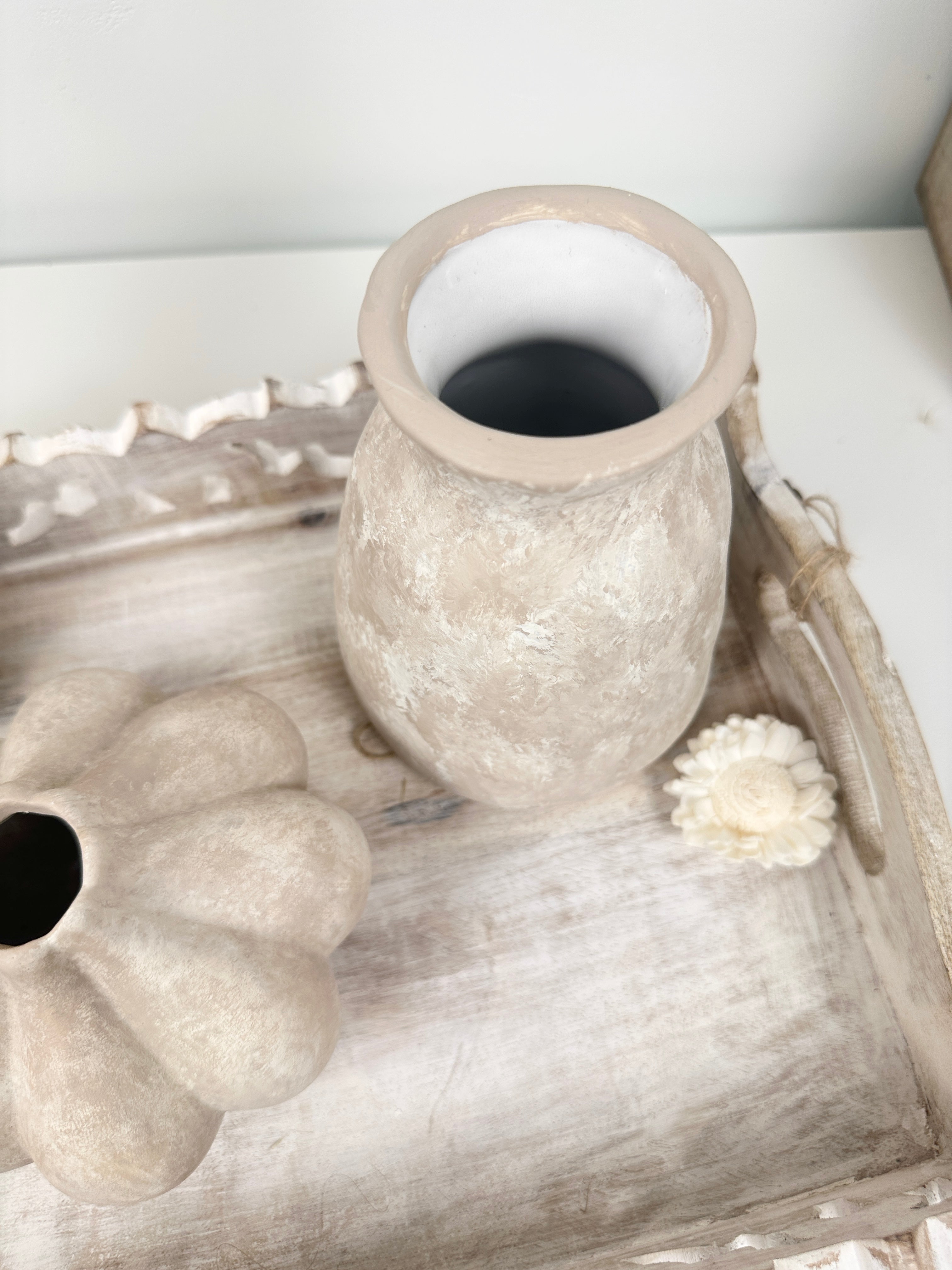 Set of 4 (3 small vases + 1 tray) - Beige and whitewashed