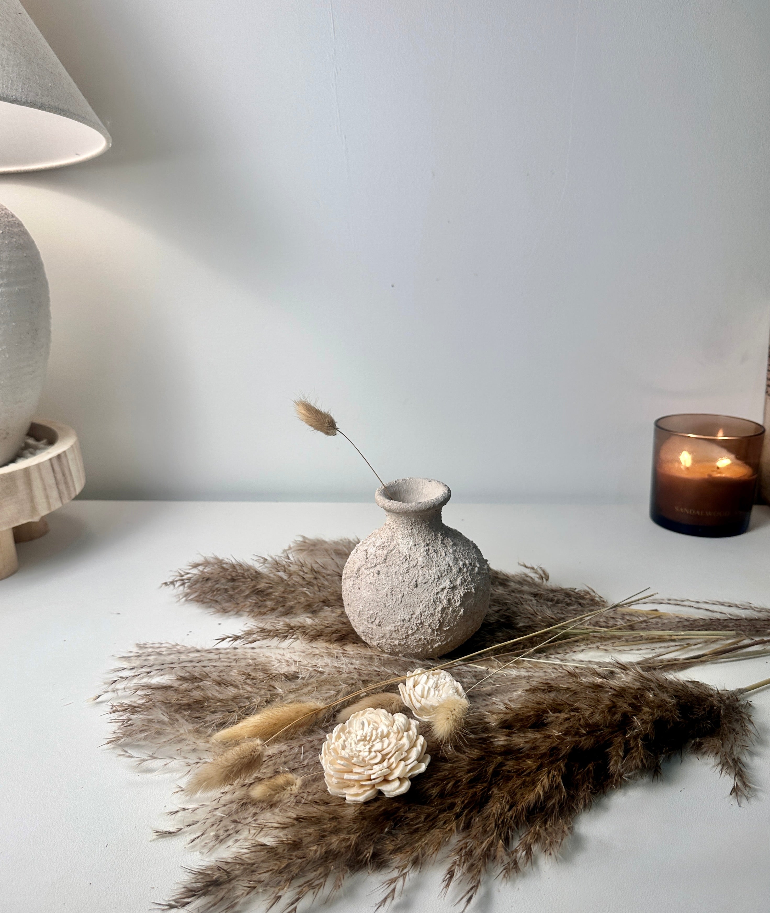 Minimalist rustic hand-painted textured small bud vase 8“ tall- Cream Sand wash