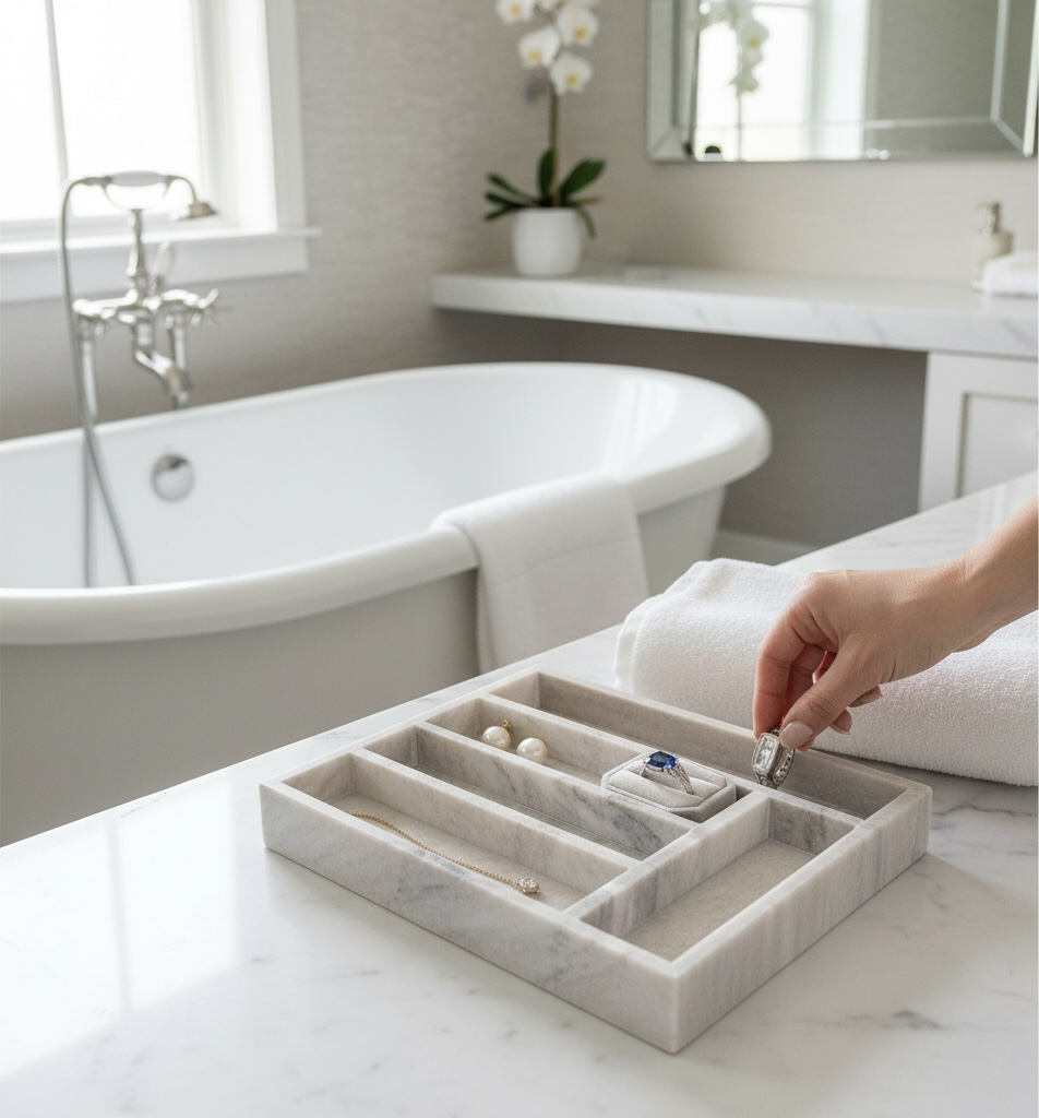 Luxury Marble Silverware/ Jewelry Tray Light Beige 13x11x1.8“