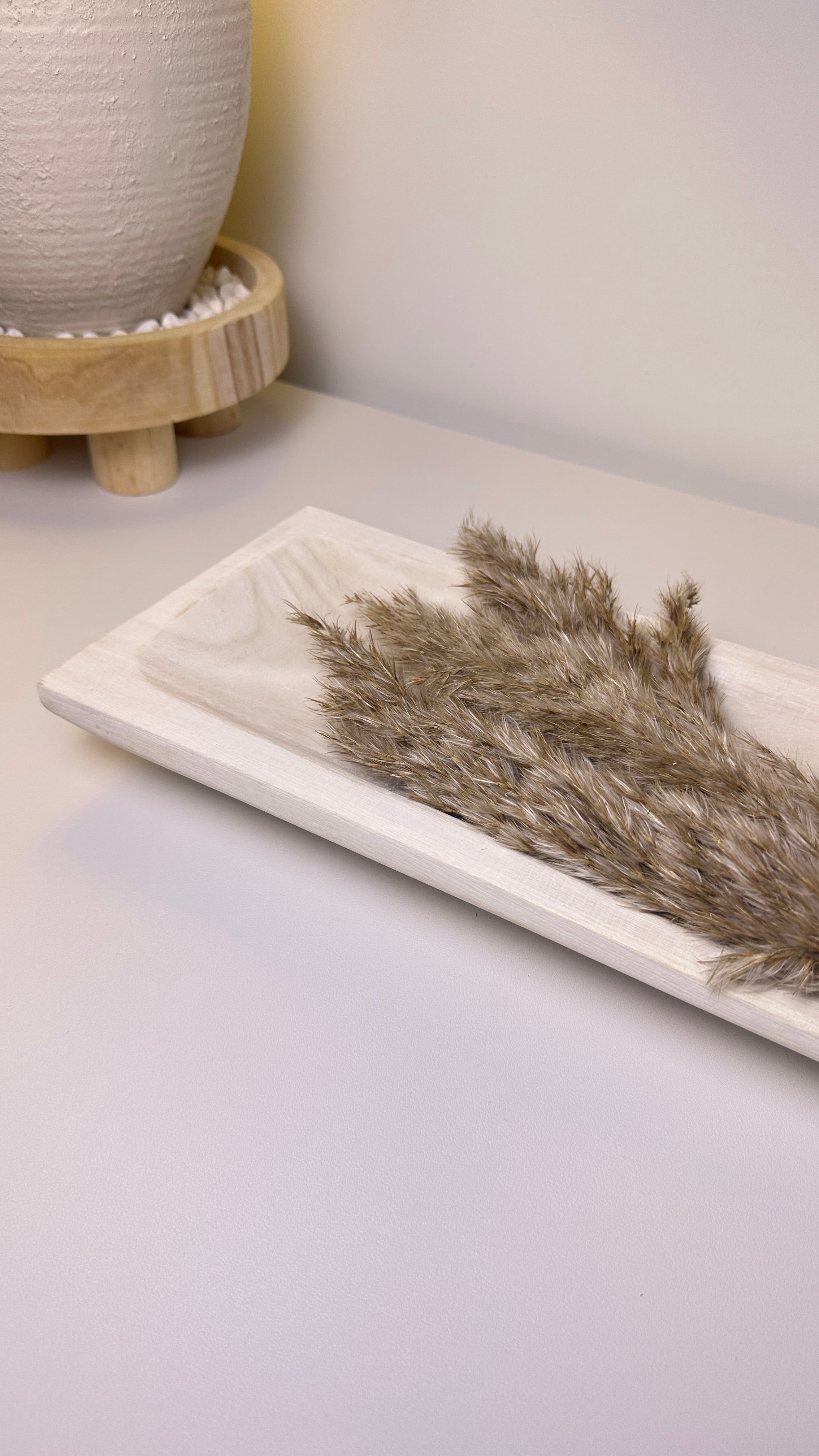 Paulownia Wood Boho Tray 20" long - Ivory Sand Whitewashed