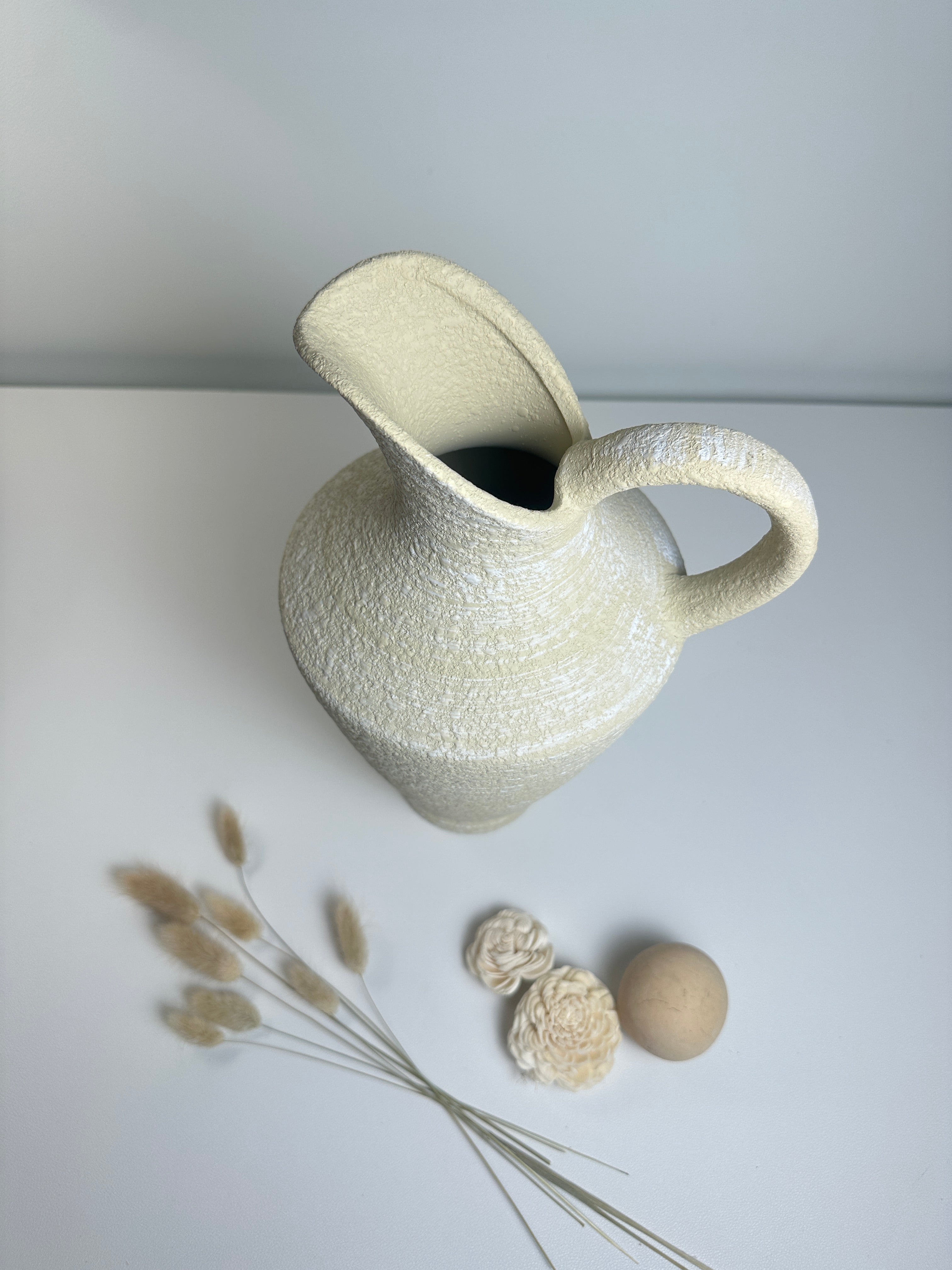 Pitcher Decorative Vase Cream Beige 12"