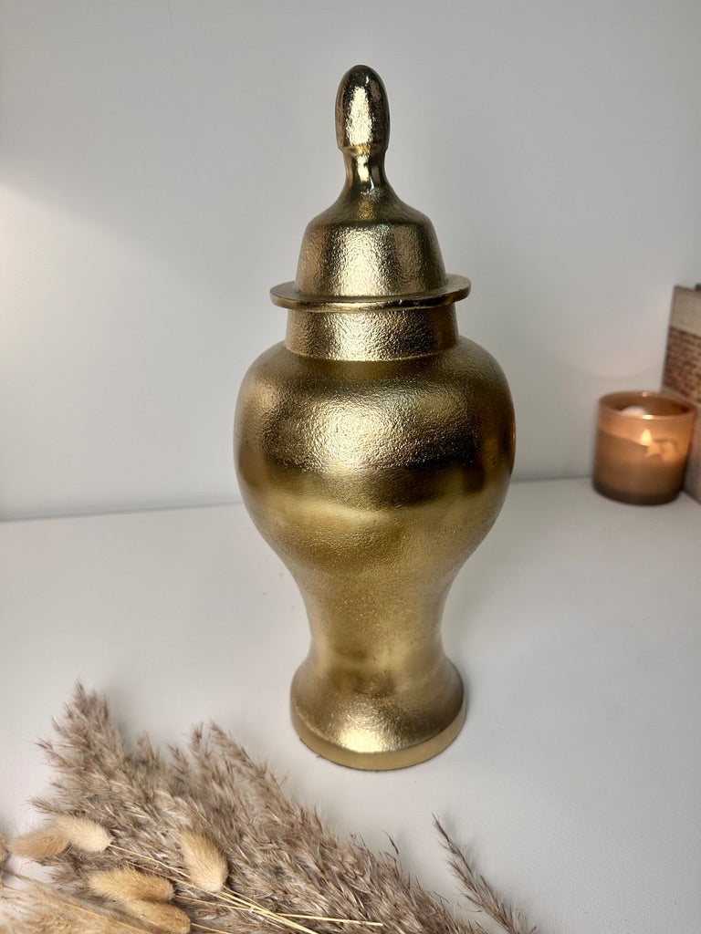 Gold Metal Ginger Jar Hammered Finish with Classic Lid 15" tall