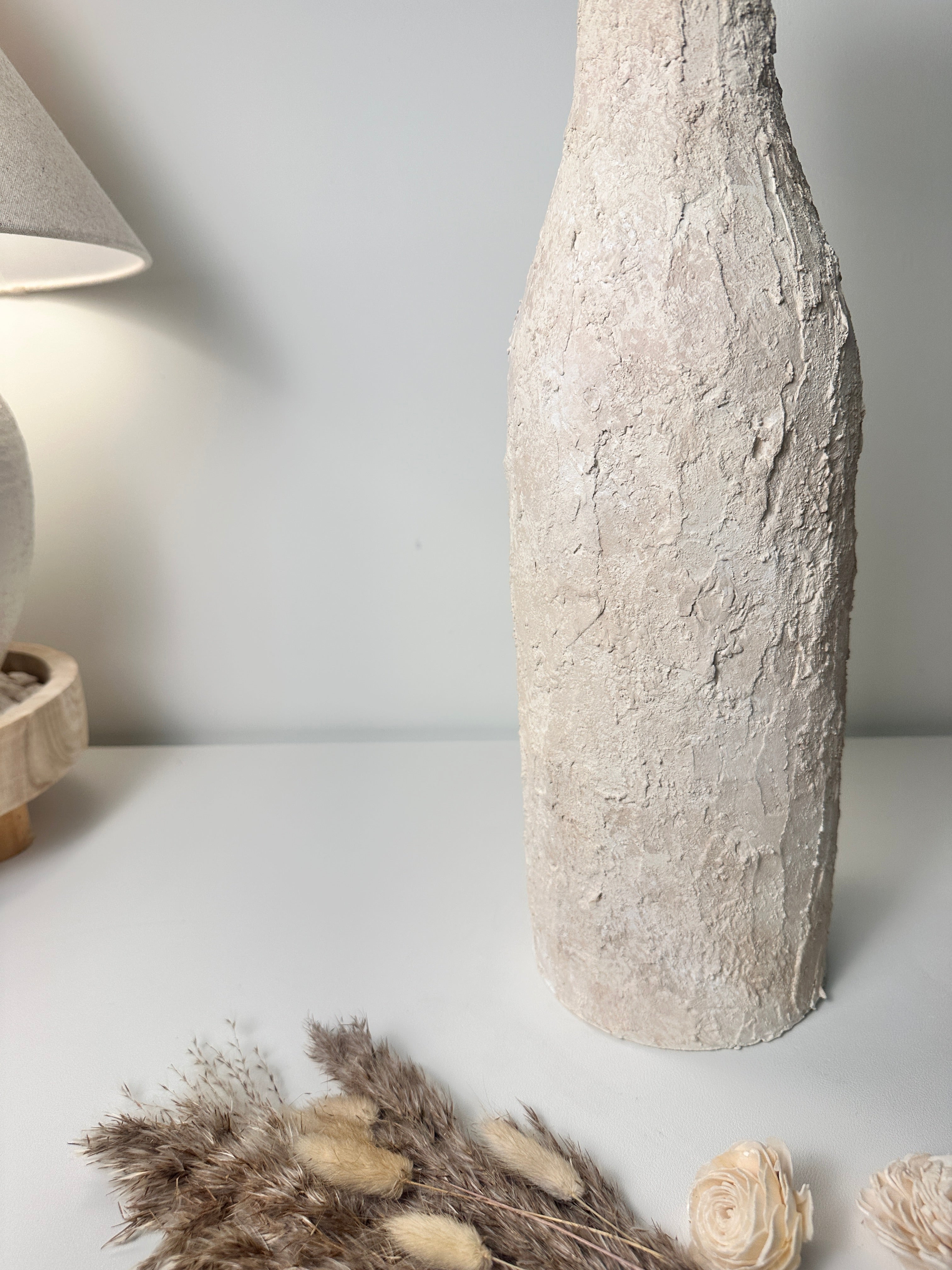 Minimalist Art Piece Floor Vase 19.5" tall - textured and hand-painted - off white