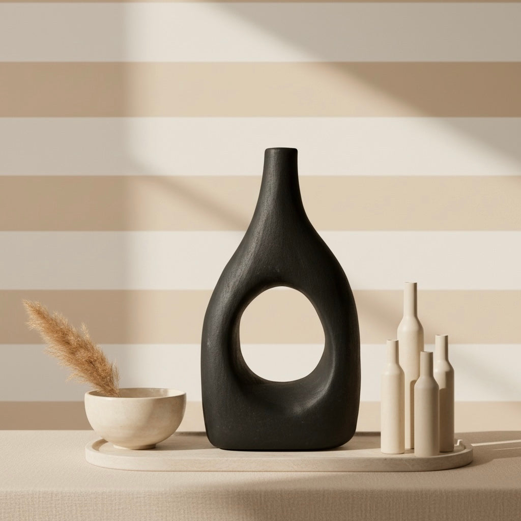 Modern Art Deco Minimalist Metal Vase 18" Black