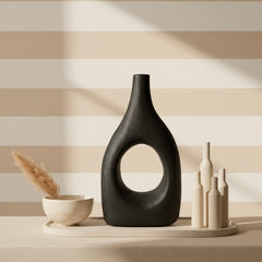 Modern Art Deco Minimalist Metal Vase 18" Black