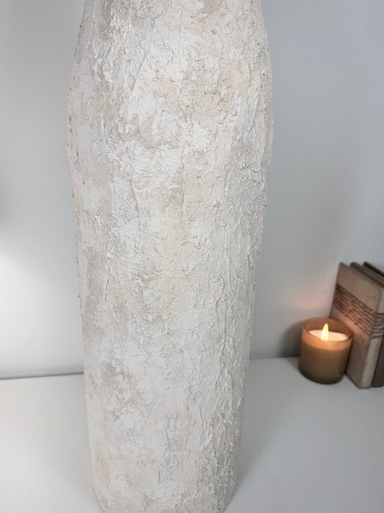 Art Piece 36" Tall Floor Vase Metal/Plaster Textured Minimalist Style - Off White Washed