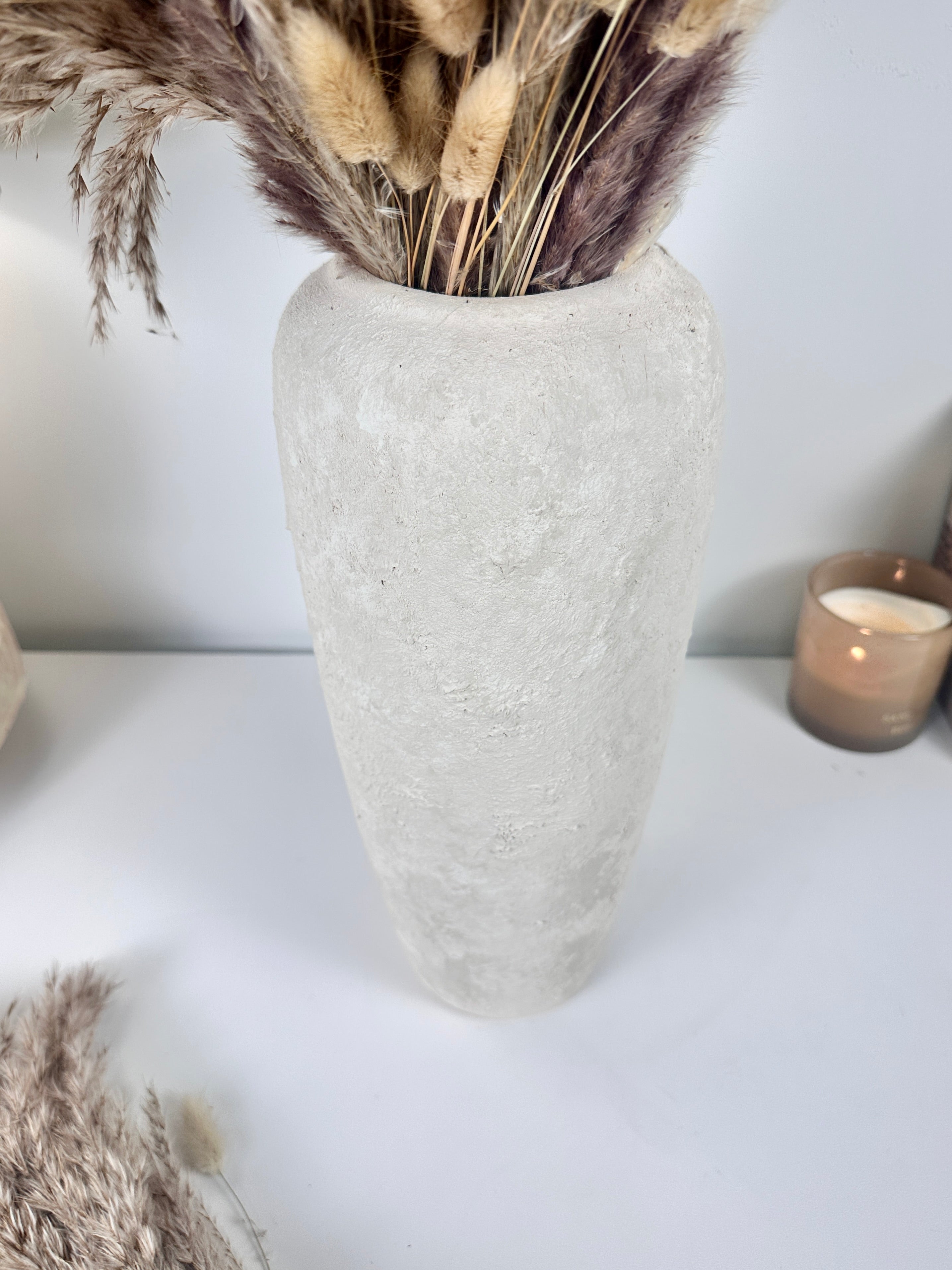 Minimalist Textured Hand-painted Ceramic Vase 14.5" tall - Off White washed