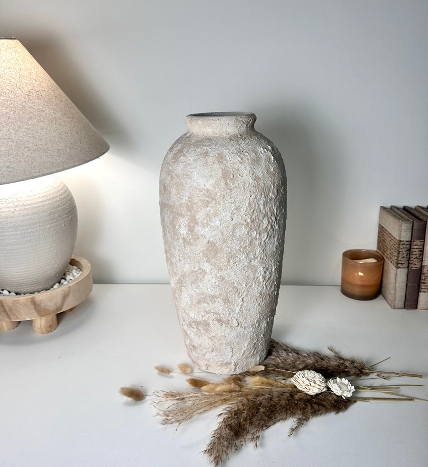 Minimalist Vase 18" tall Textured Hand-painted Ceramic  - Cream Sand wash
