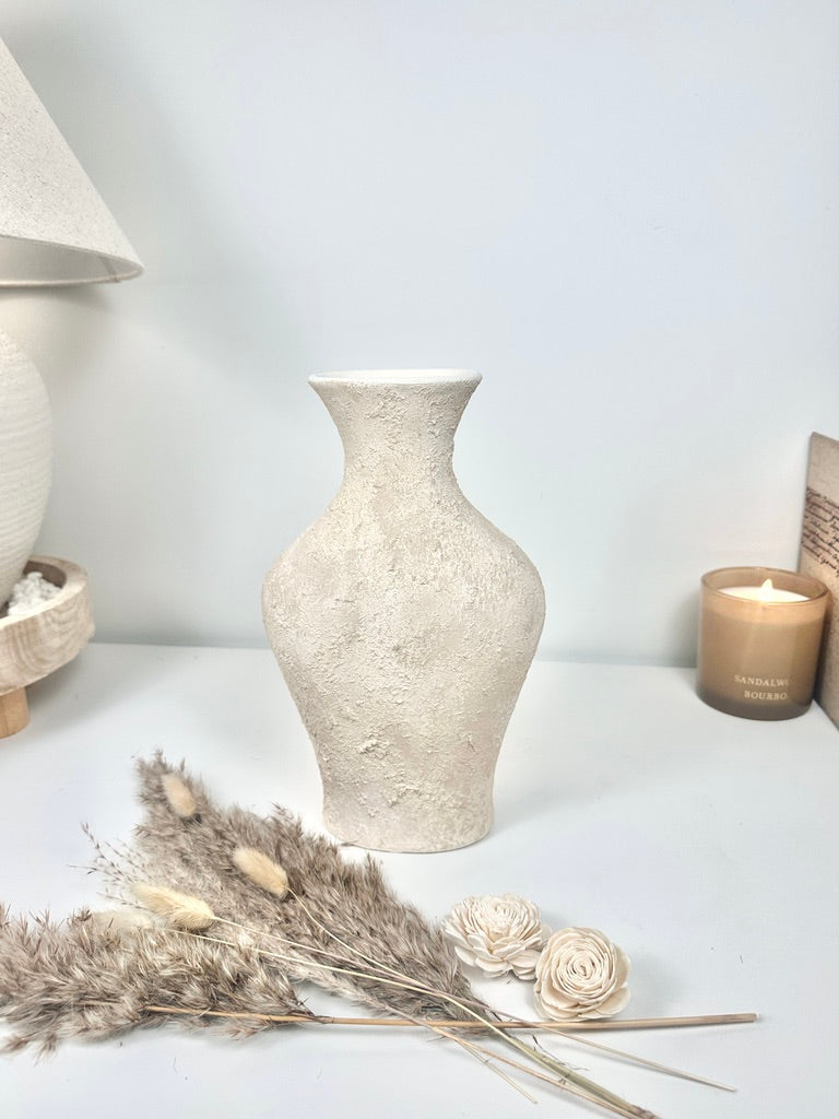 Minimalist Textured Hand-painted Ceramic Vase 11" tall - Off White/ Sand