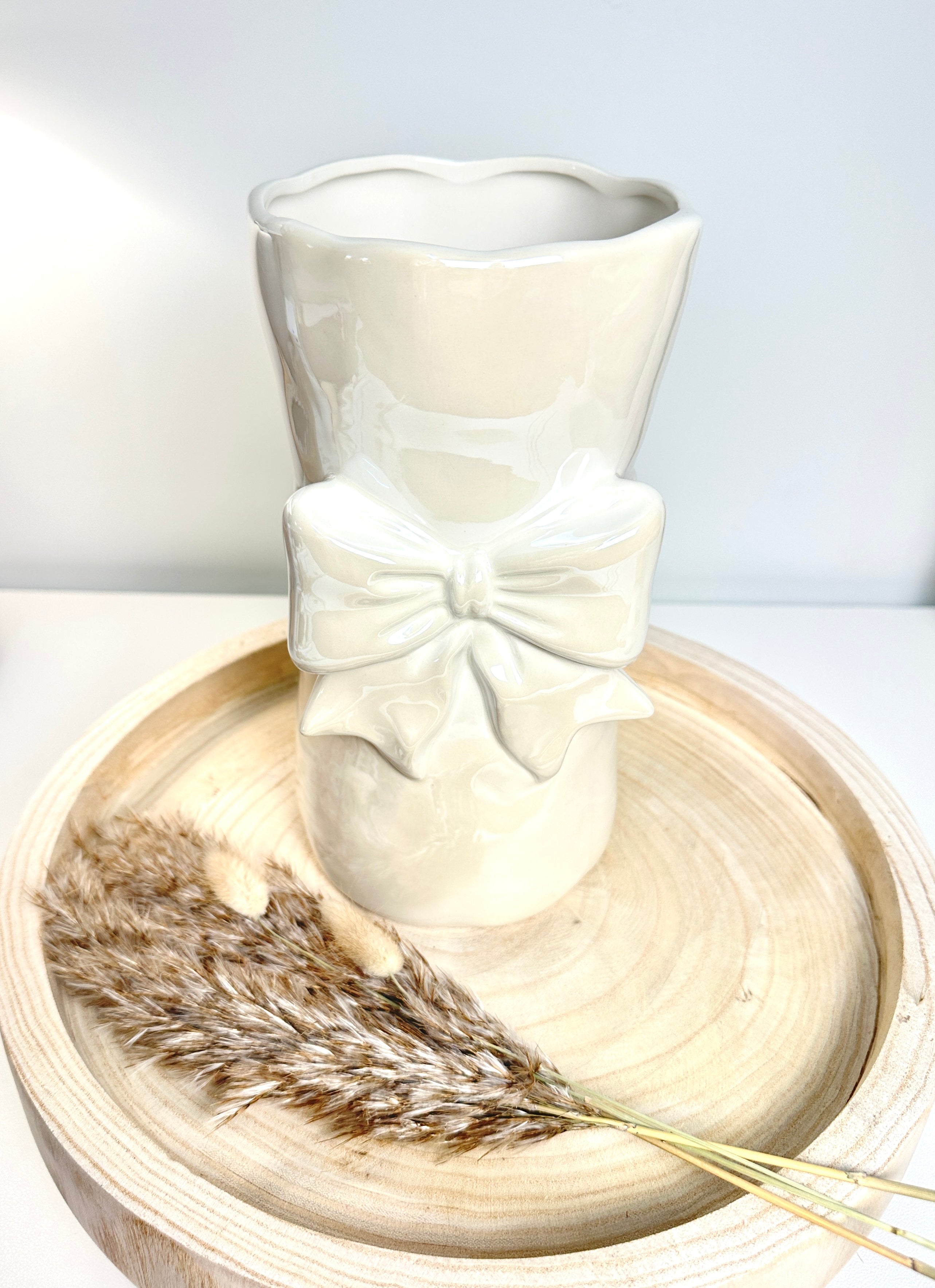 Bow Ceramic Vase with Bow 8” tall