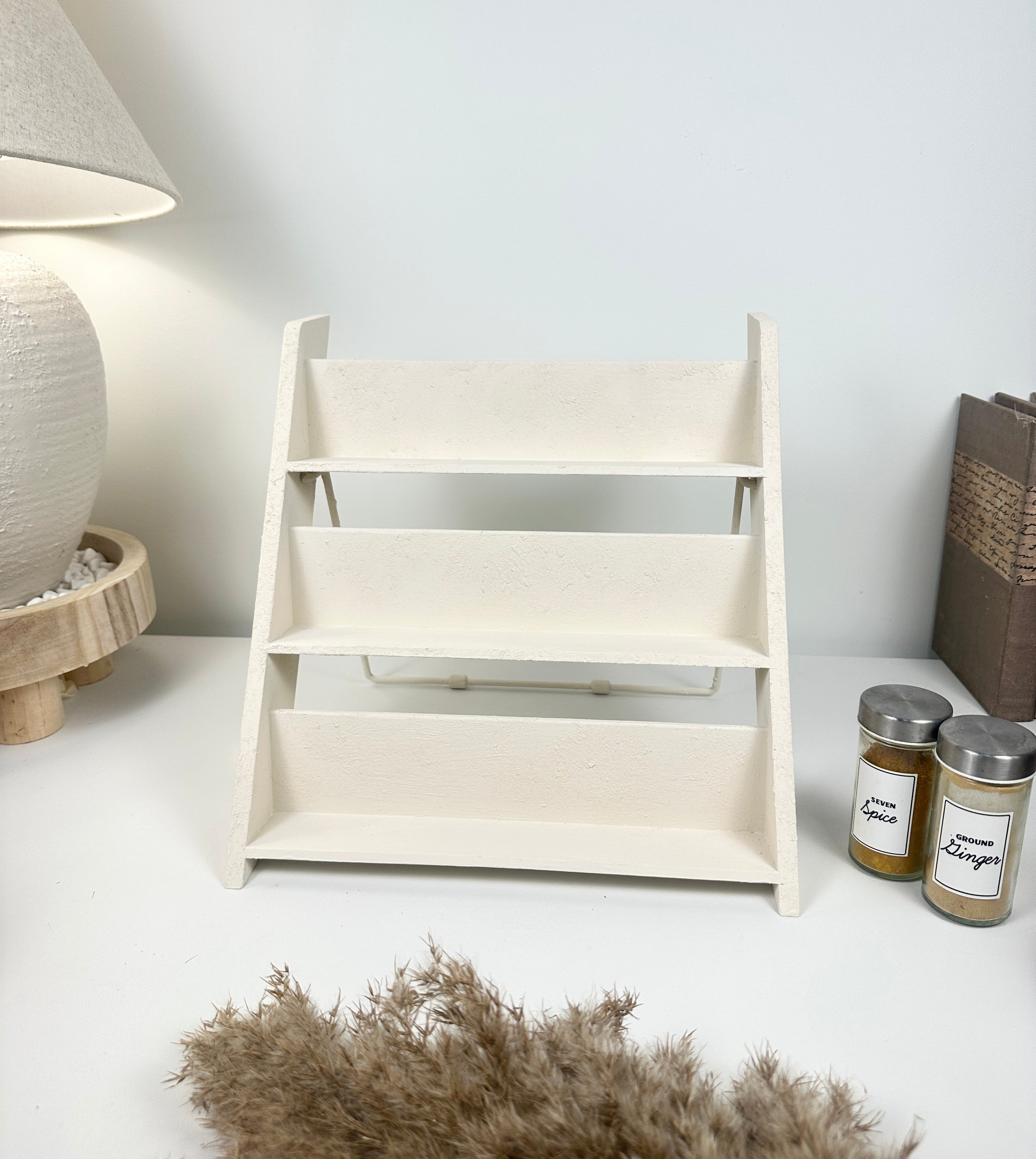 Minimalist Textured Kitchen Spice Wood Stand Rack (can fit 18 spice jars) - Cream