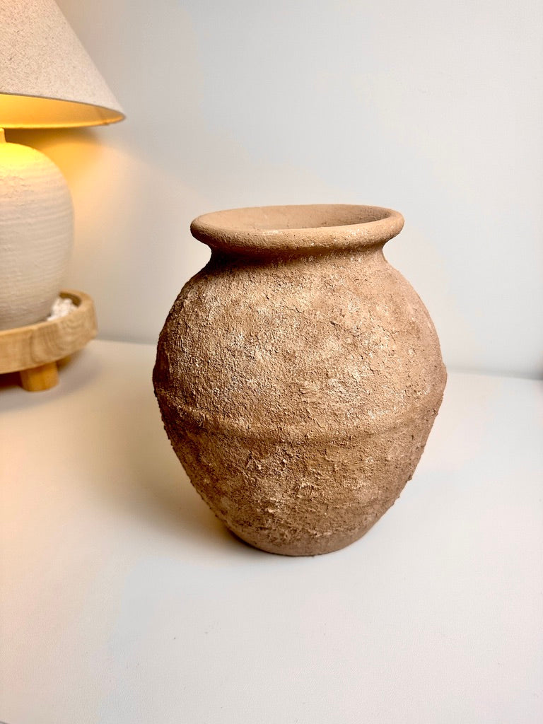 Earth Brown Color Ceramic Vase Painted and Textured By Hand 10.5x9x9"