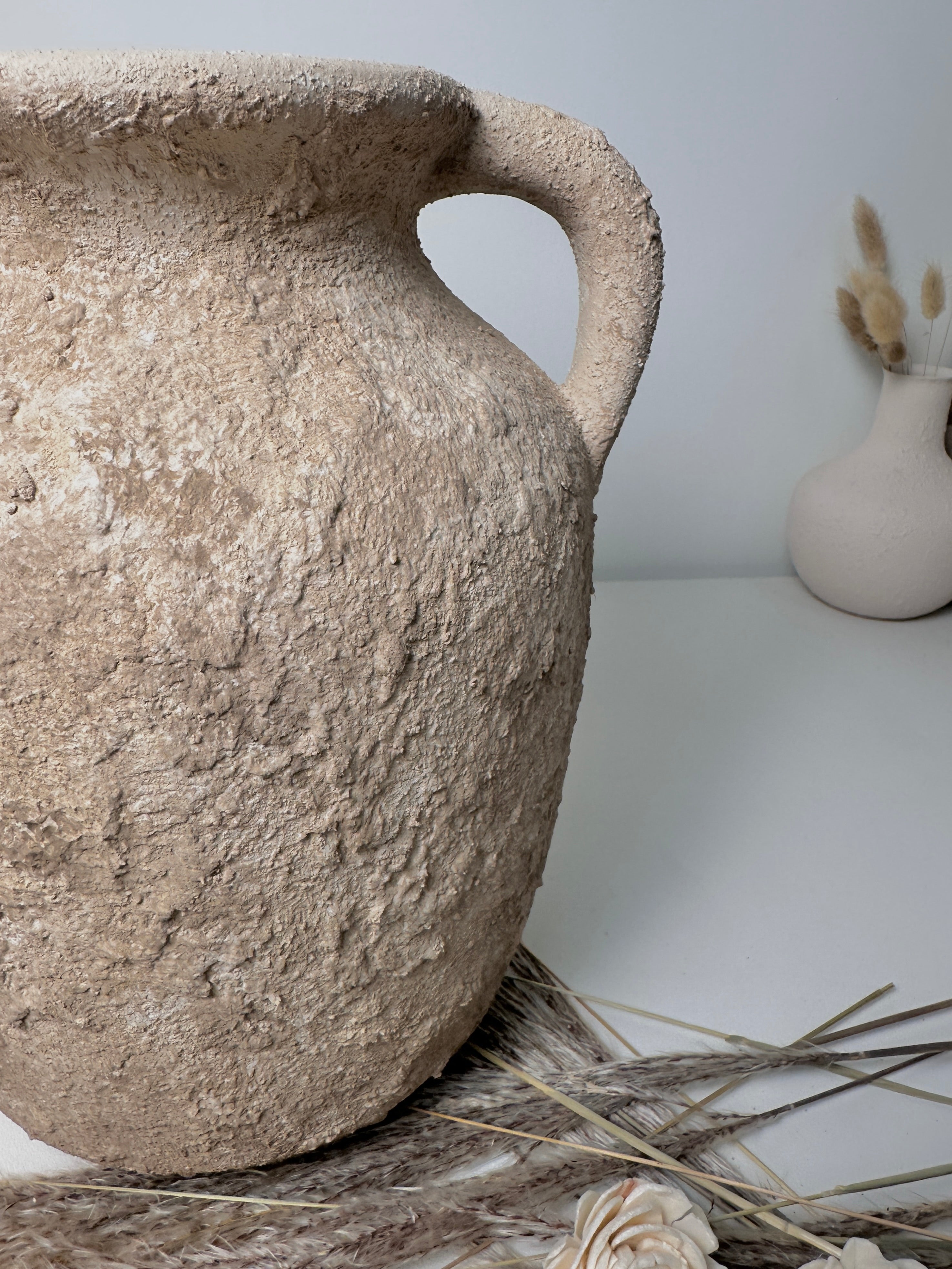 Rustic Minimalist Textured Hand-painted 10.5" tall - Light Beige wash