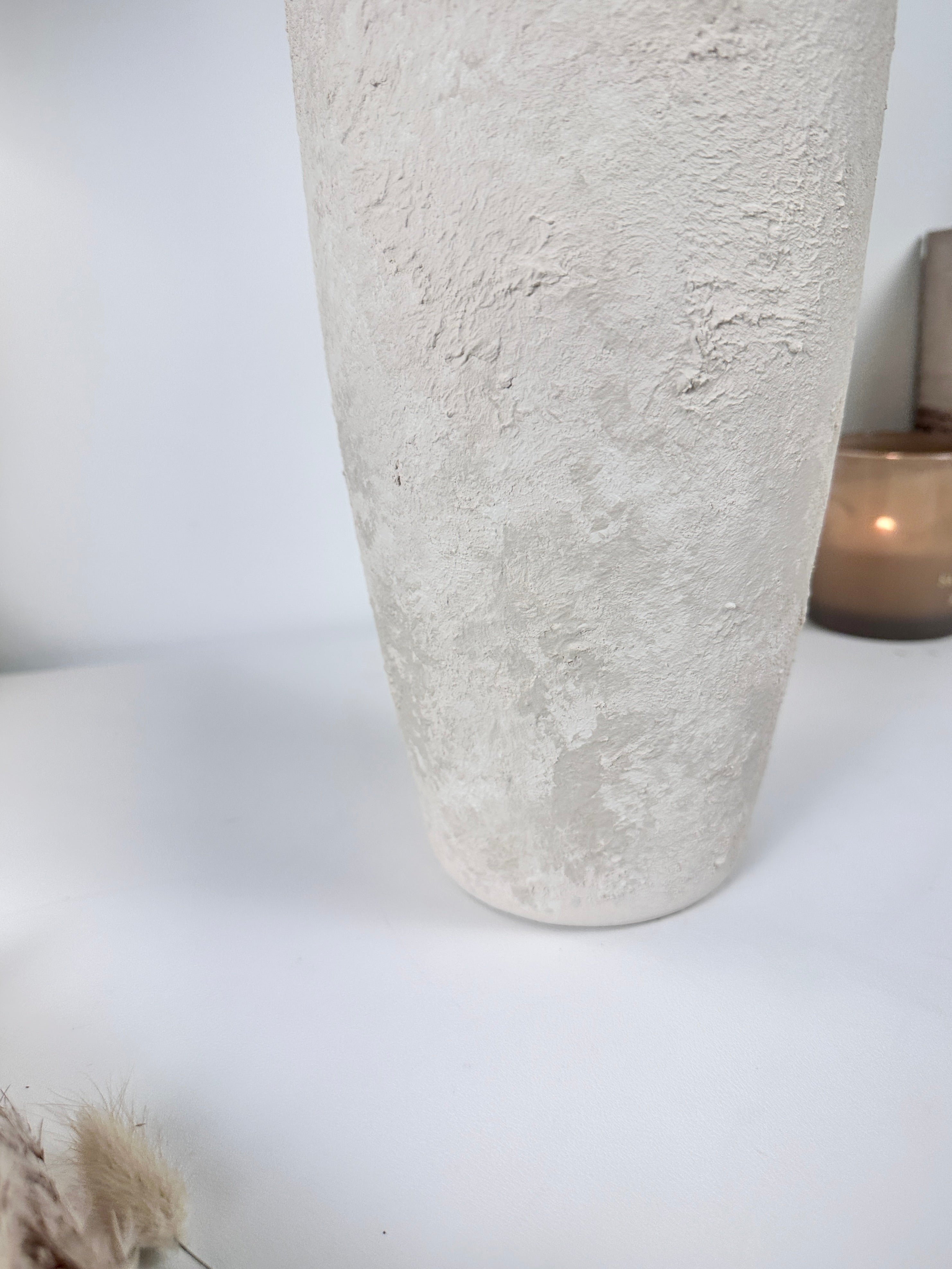 Minimalist Textured Hand-painted Ceramic Vase 14.5" tall - Off White washed