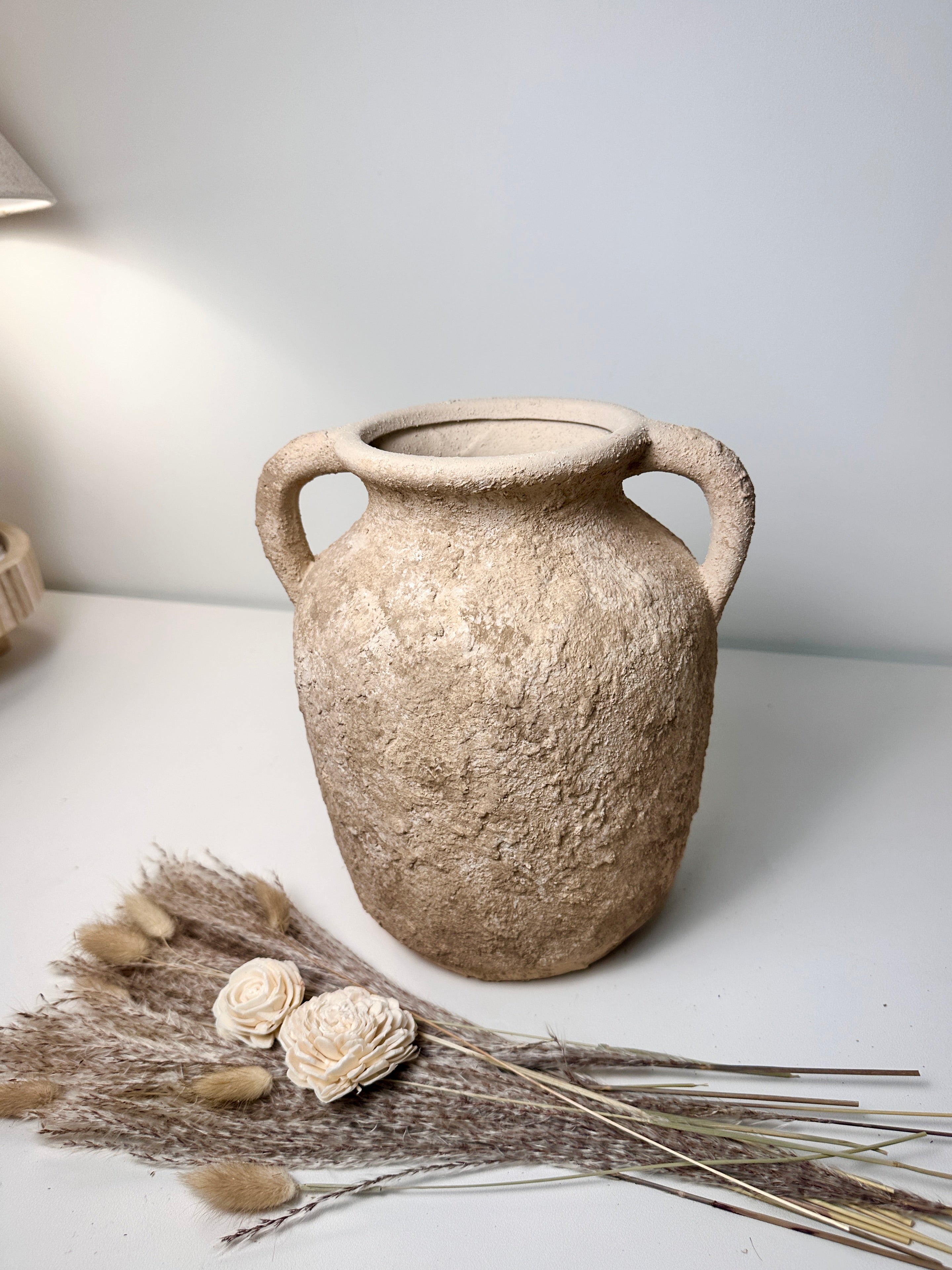 Rustic Minimalist Textured Hand-painted 10.5" tall - Light Beige wash