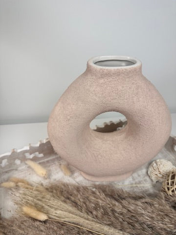 Terracotta Ceramic Textured Donut Vase 9.5" tall
