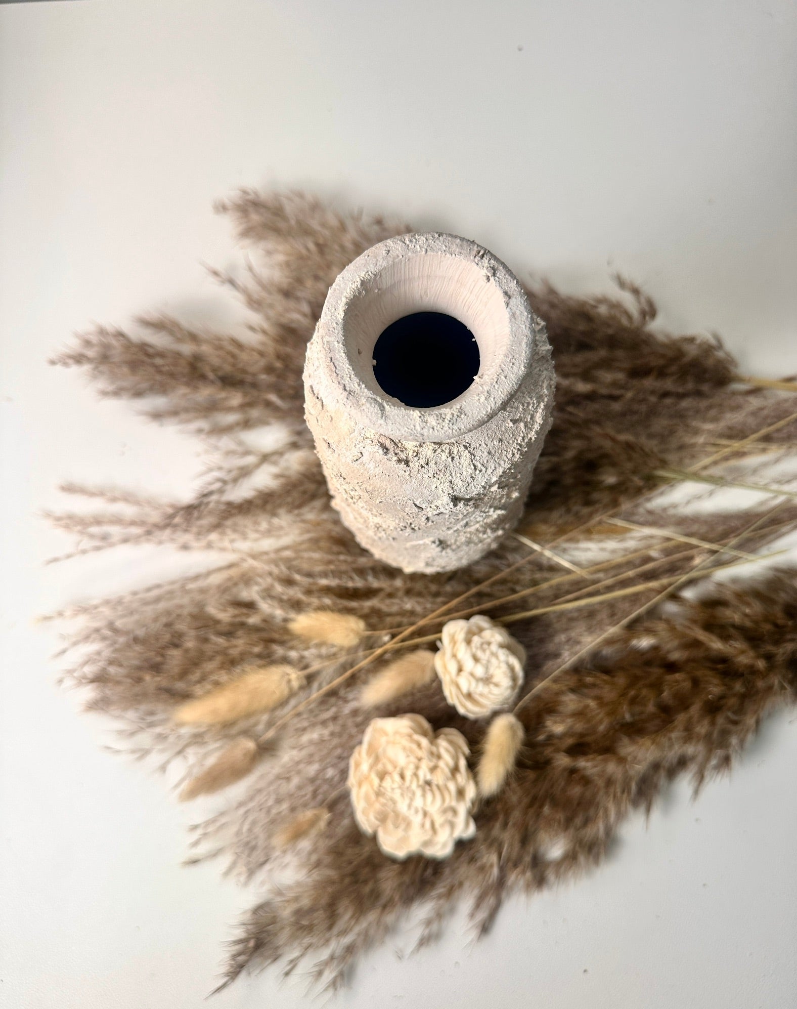 Minimalist rustic hand-painted textured small vase 8“ tall- Cream Sand wash