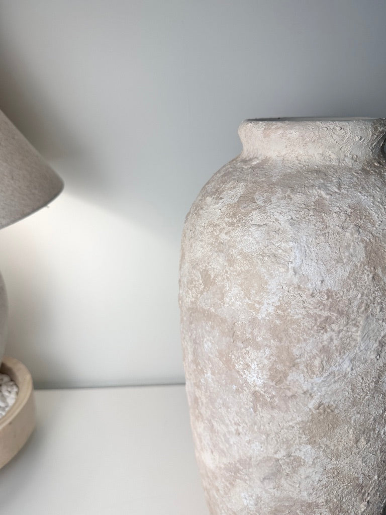 Minimalist Vase 18" tall Textured Hand-painted Ceramic  - Cream Sand wash
