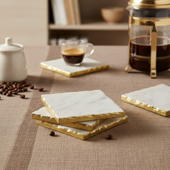 Elegant White Marble and Gold Coasters - Set of 4