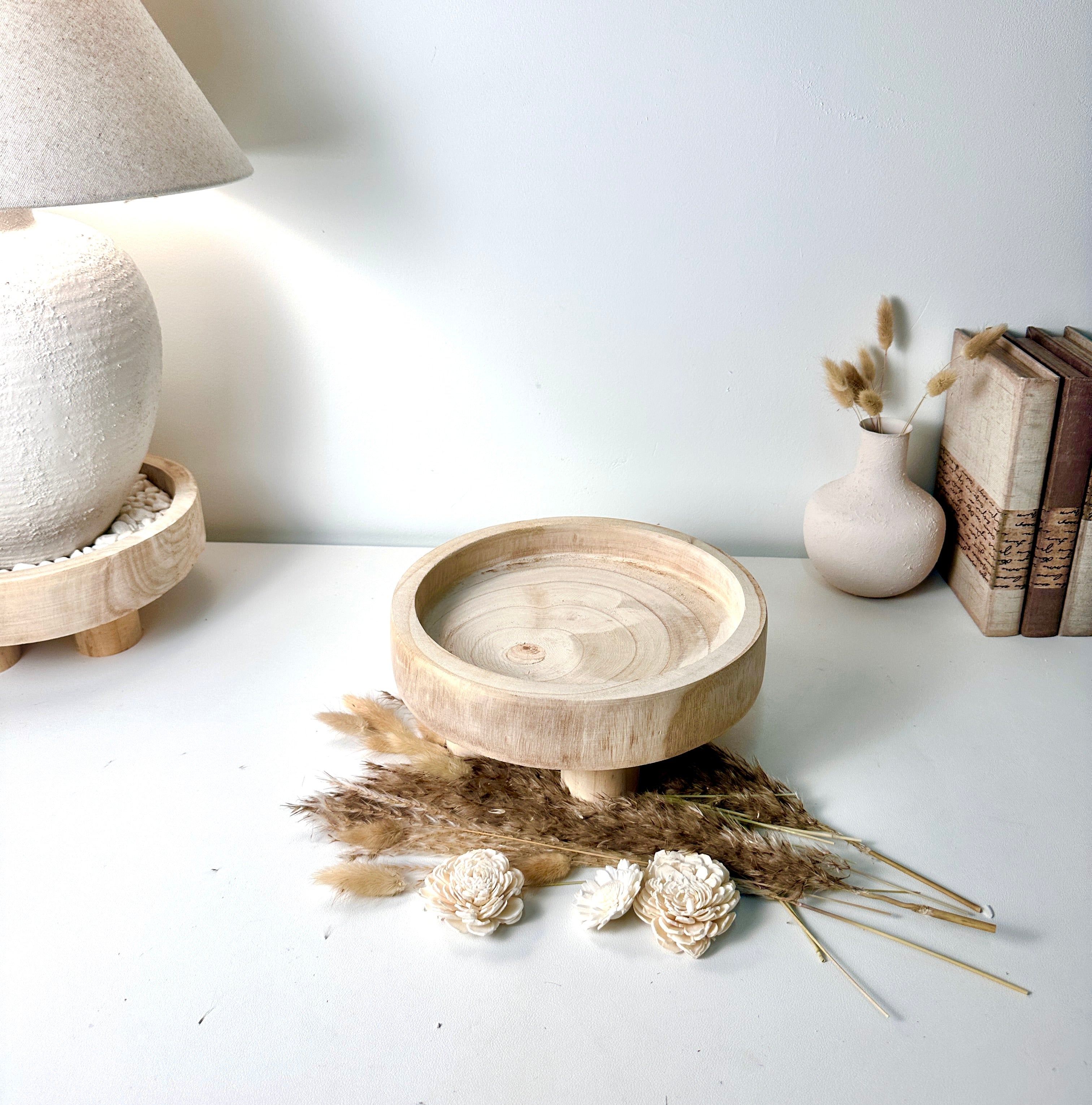 Boho Minimalist Rustic Paulownia Wood Tray 10" long- Beige
